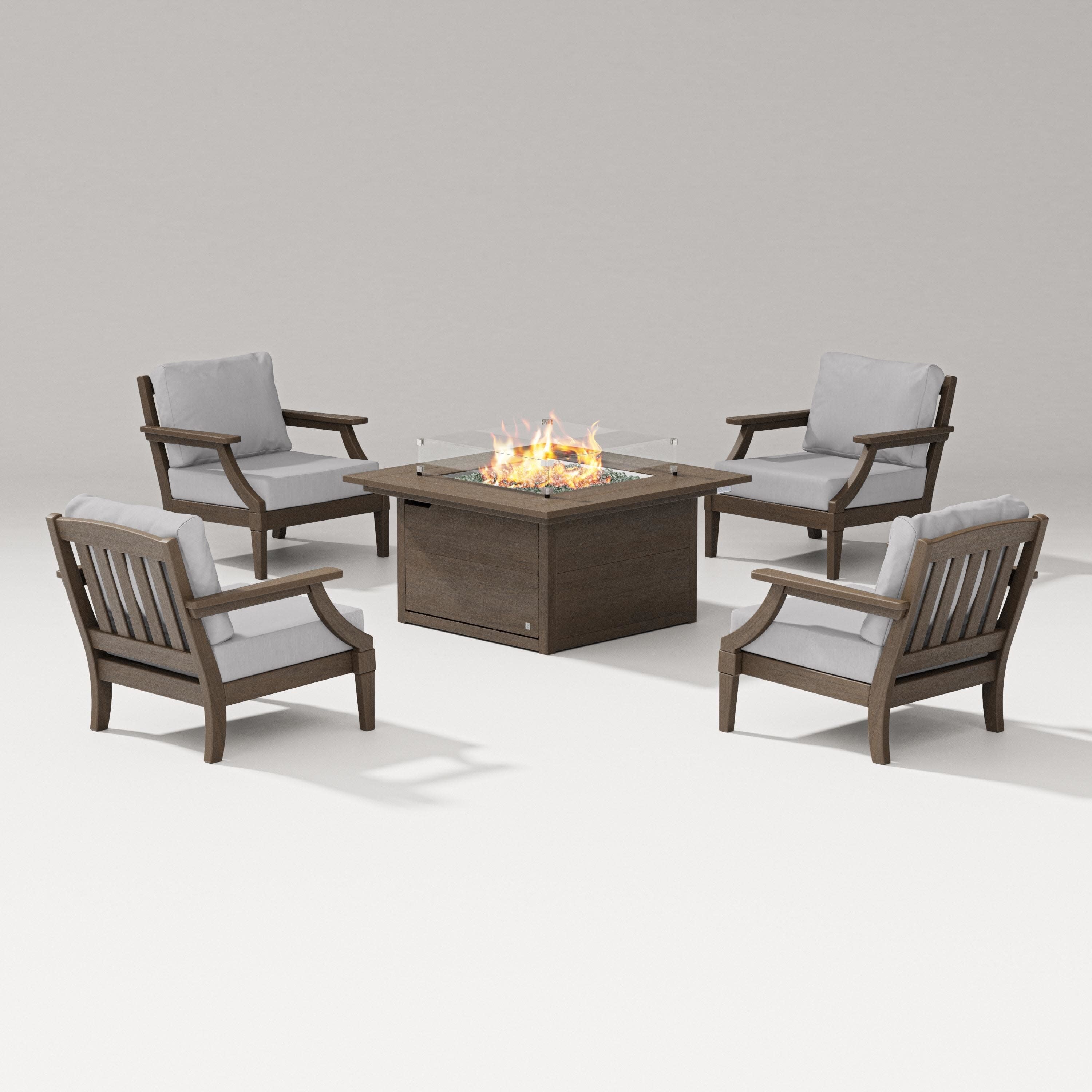 Estate 5-Piece Lounge Fire Table Set in Kona / Granite