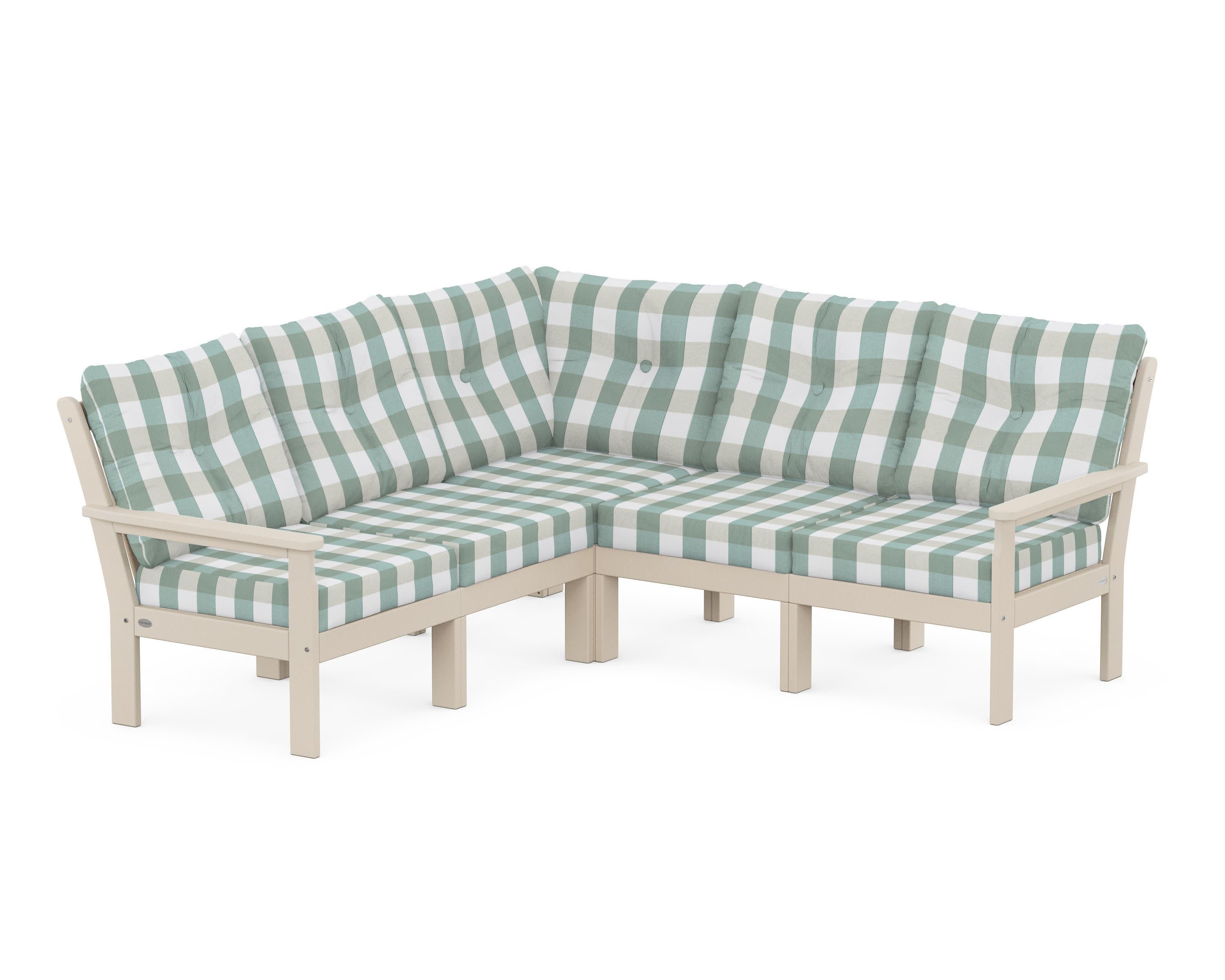 Vineyard 5-Piece Sectional in Sand / Buffalo Plaid Glacier Spa