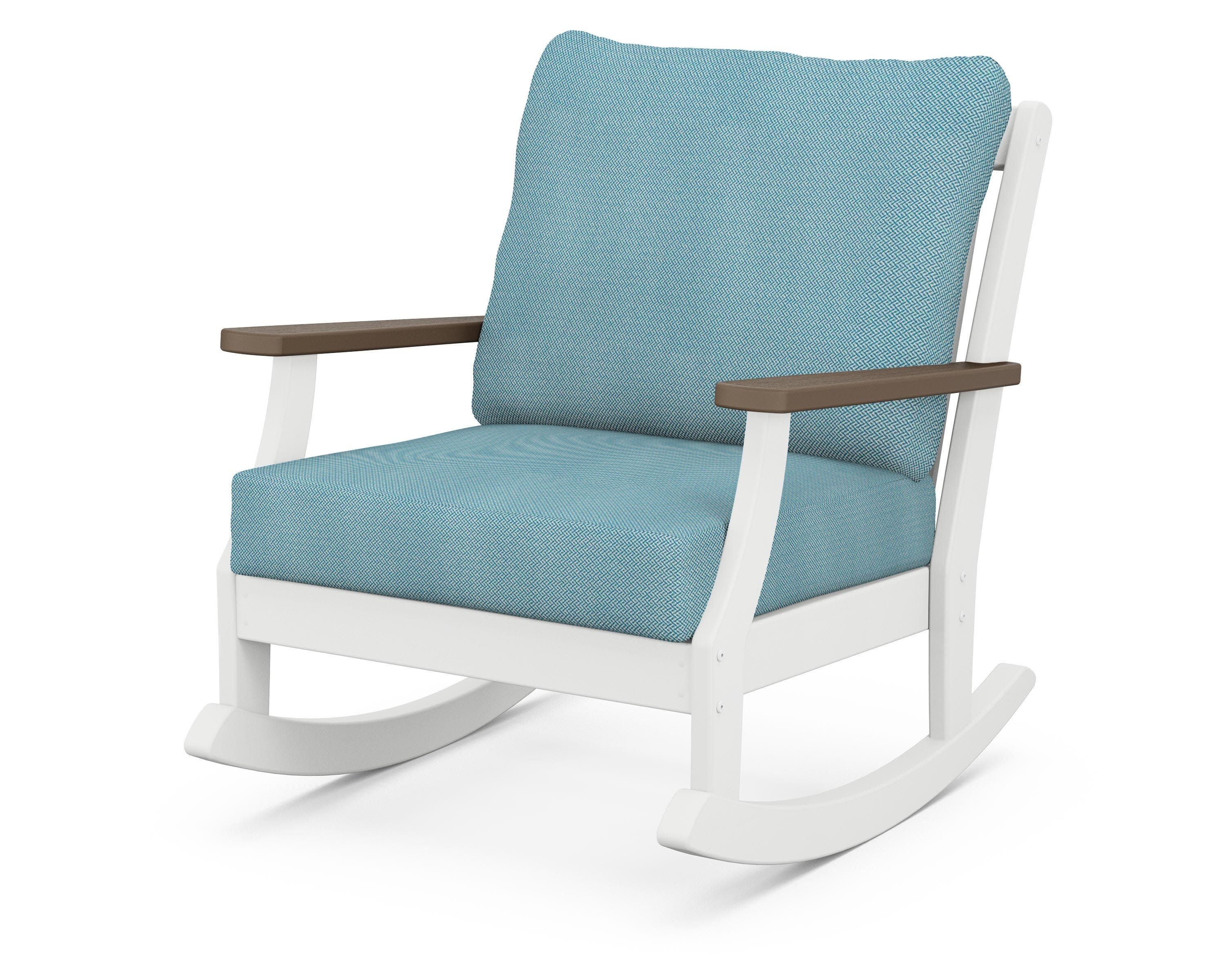 Braxton Deep Seating Rocking Chair in White / Kona / Lattice Sky Blue