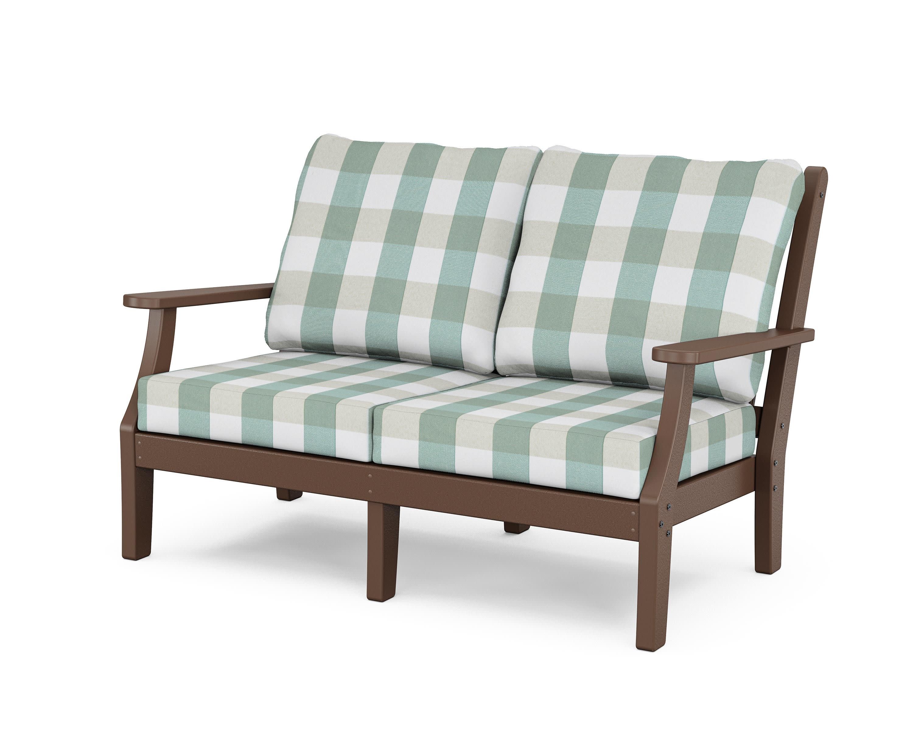 Wovendale Deep Seating Loveseat in Mahogany / Buffalo Plaid Glacier Spa