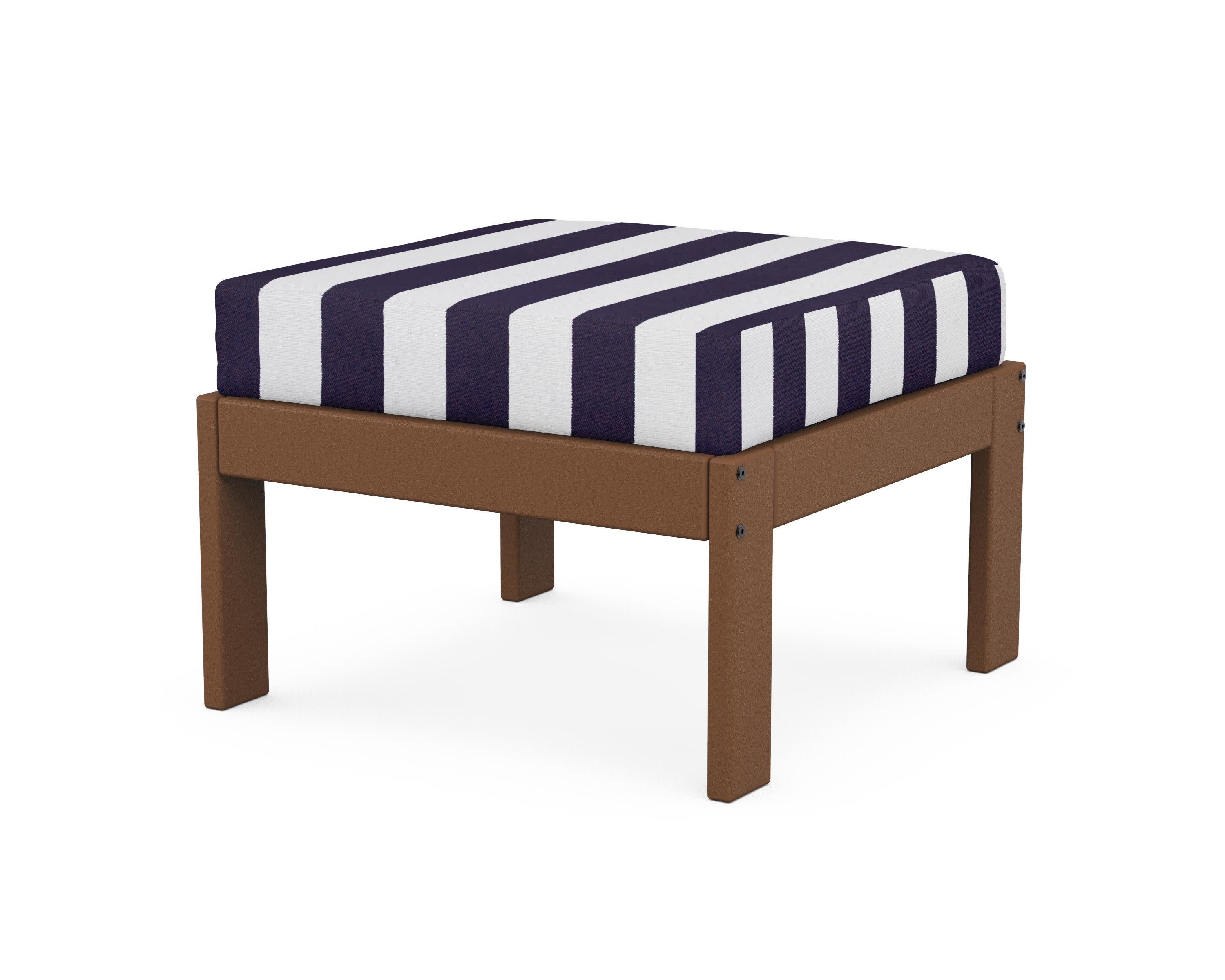 Vineyard Modular Ottoman in Teak / Cabana Stripe Navy