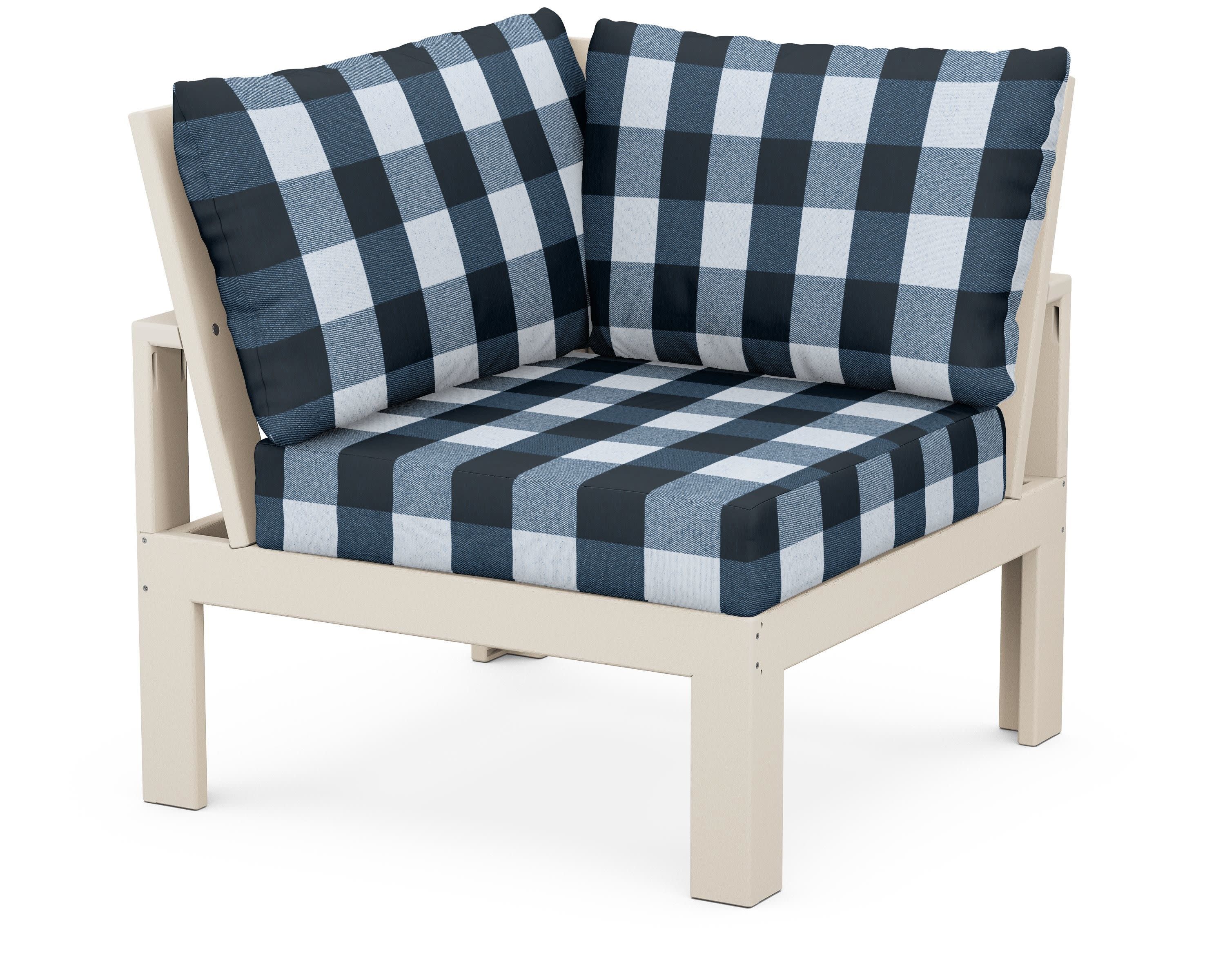 Modular Corner Chair in Sand / Buffalo Plaid Marine Indigo