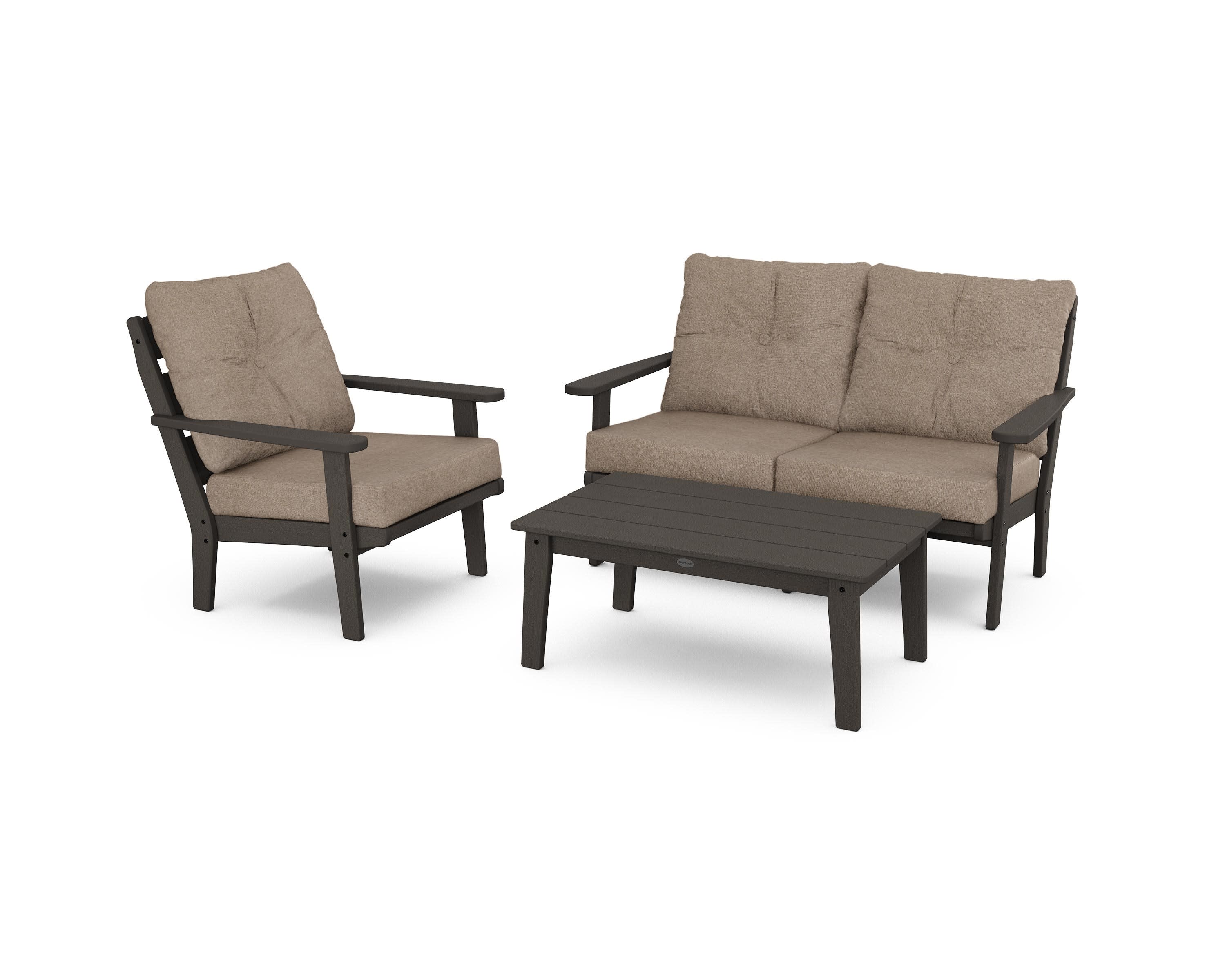 Lakeside 3-Piece Deep Seating Set in Vintage Coffee / Spiced Burlap