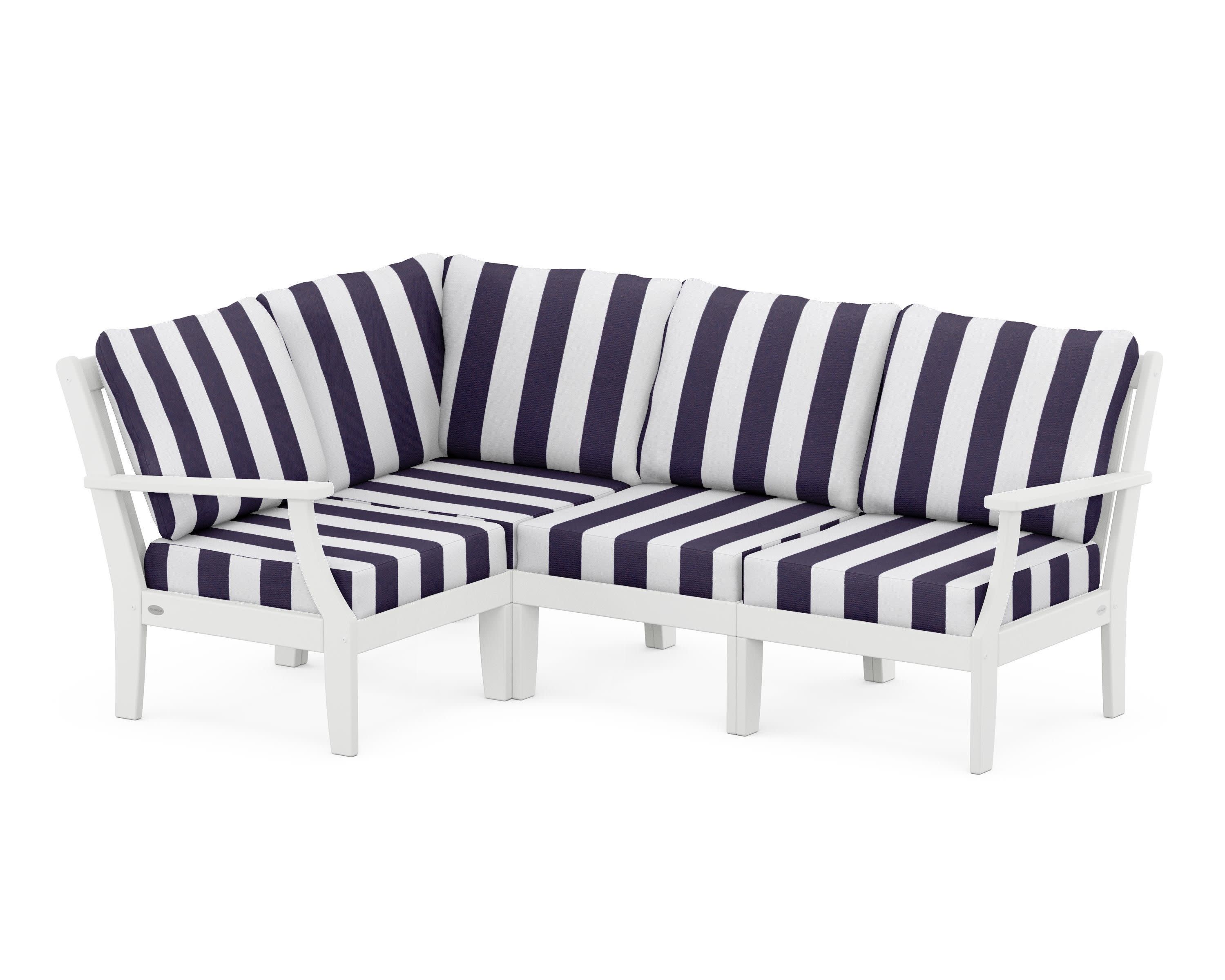 Braxton Modular 4-Piece Deep Seating Set in White / Cabana Stripe Navy