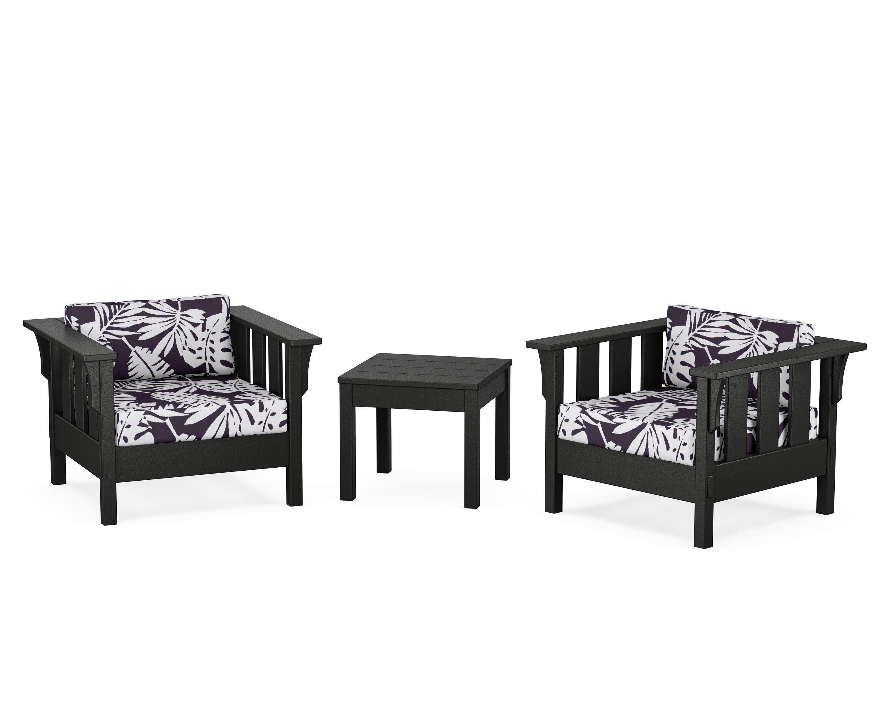 Acadia 3-Piece Deep Seating Set in Black / Leaf Navy