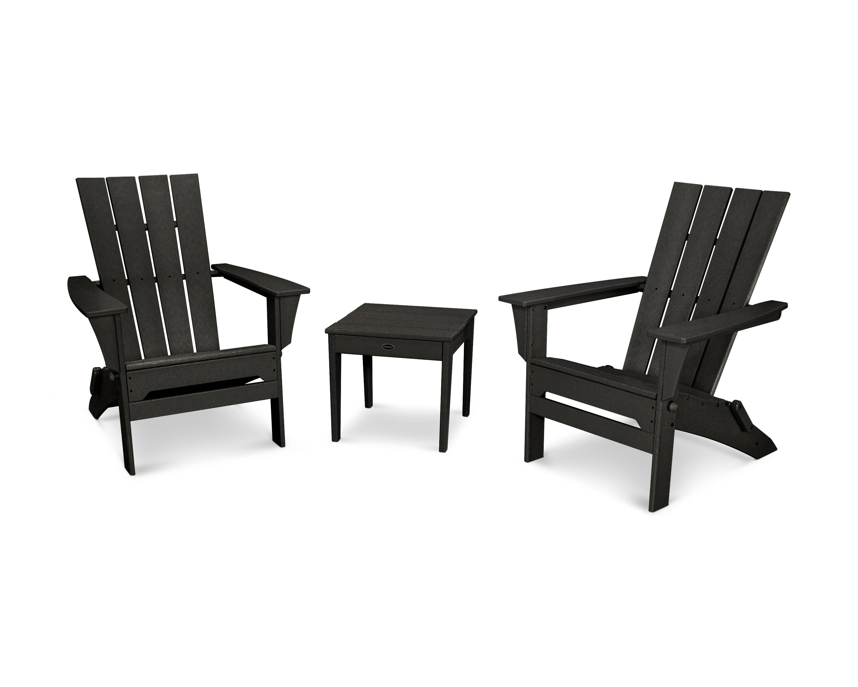 Quattro Folding Chair 3-Piece Adirondack Set in Black