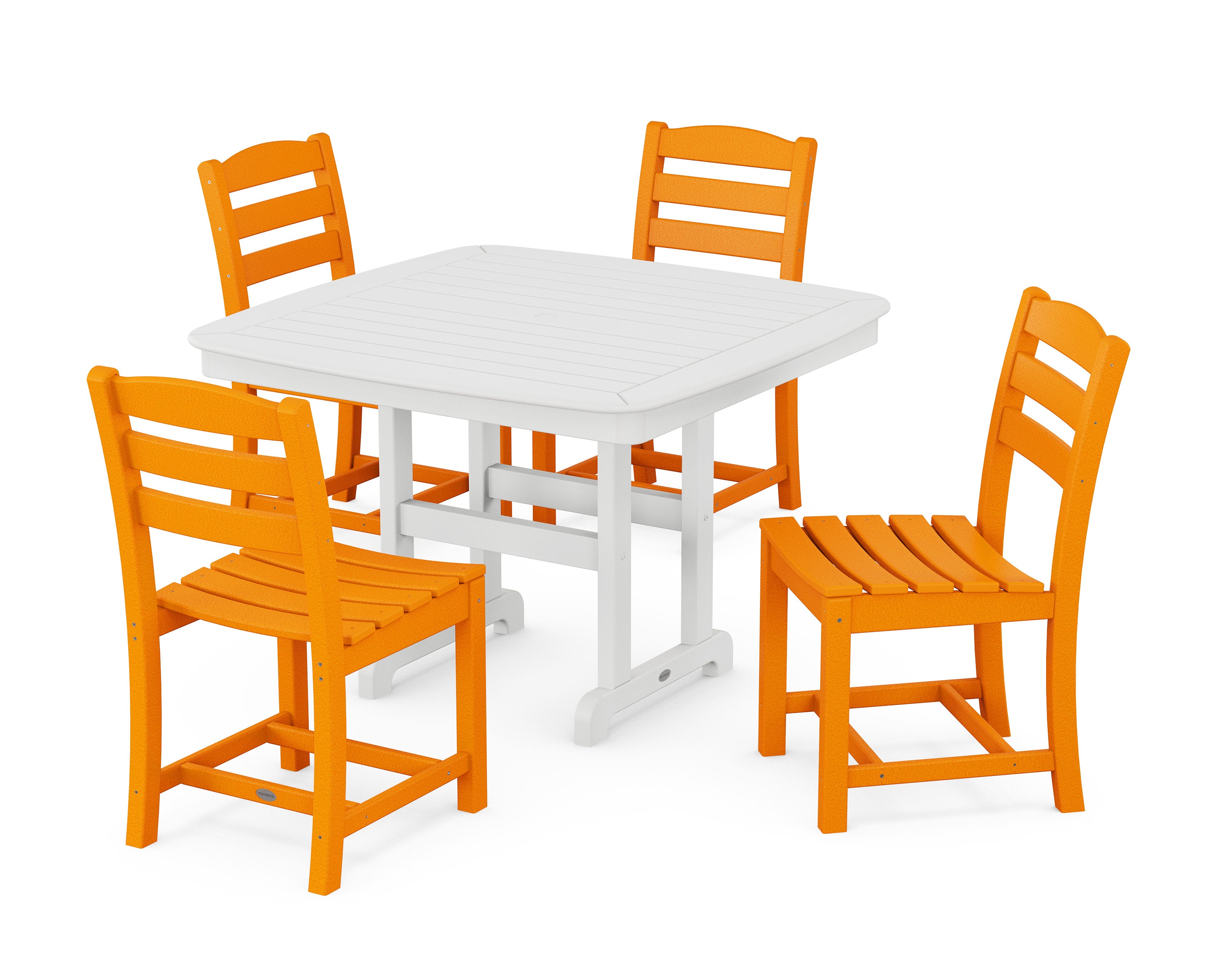 La Casa Caf Side Chair 5-Piece Dining Set with Trestle Legs in Tangerine / White