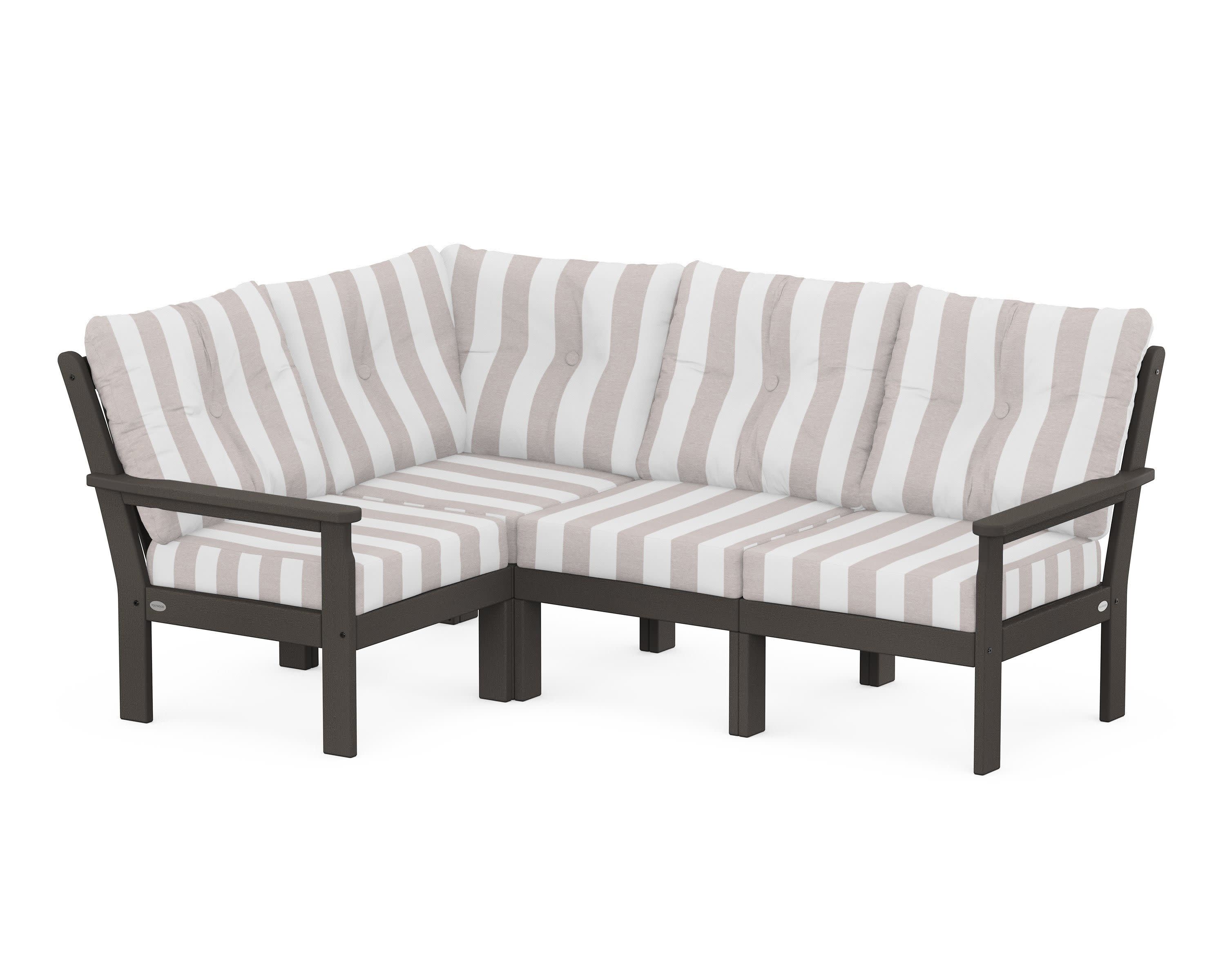 Vineyard 4-Piece Sectional in Vintage Coffee / Cabana Stripe Dune Burlap