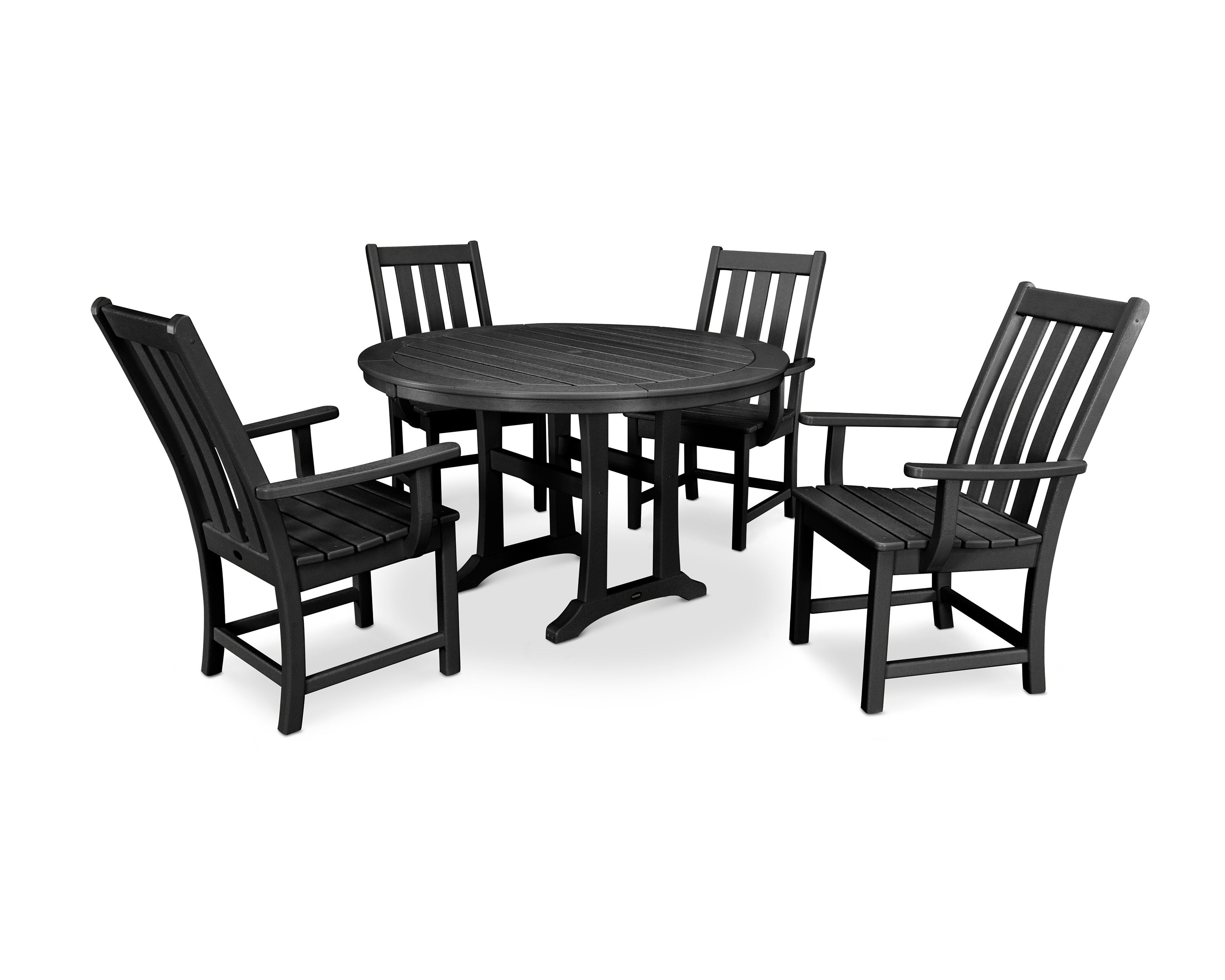 Vineyard 5-Piece Round Dining Set with Trestle Legs in Black