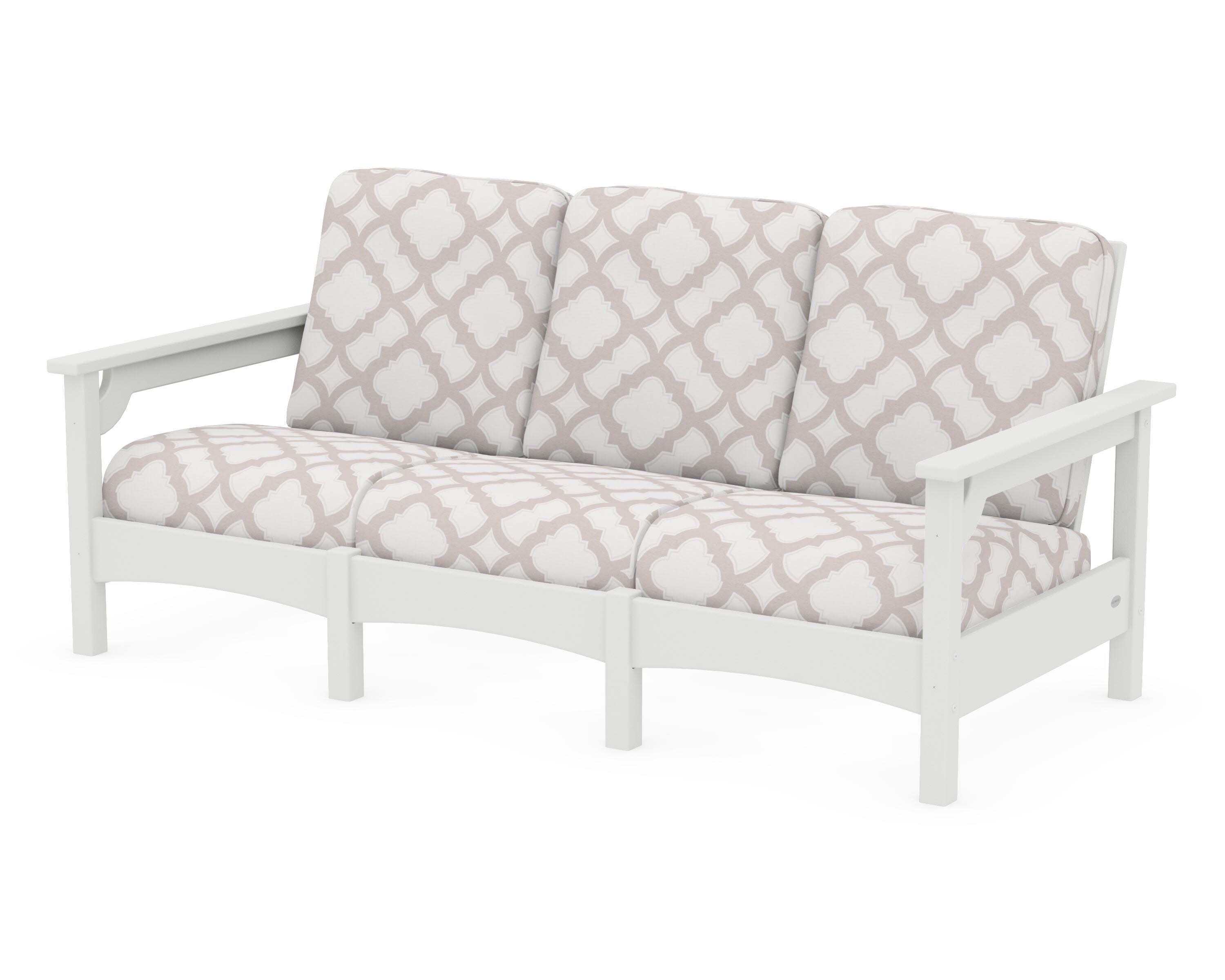 Club Sofa in Vintage White / Trellis Dune Burlap