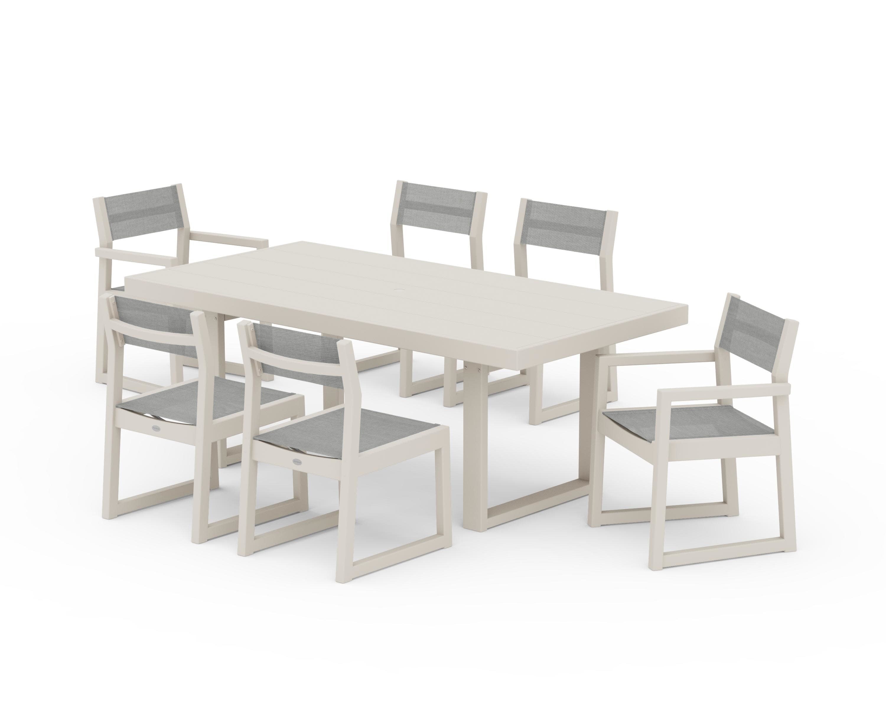 EDGE Sling 7-Piece Dining Set in Sand / Metallic Sling