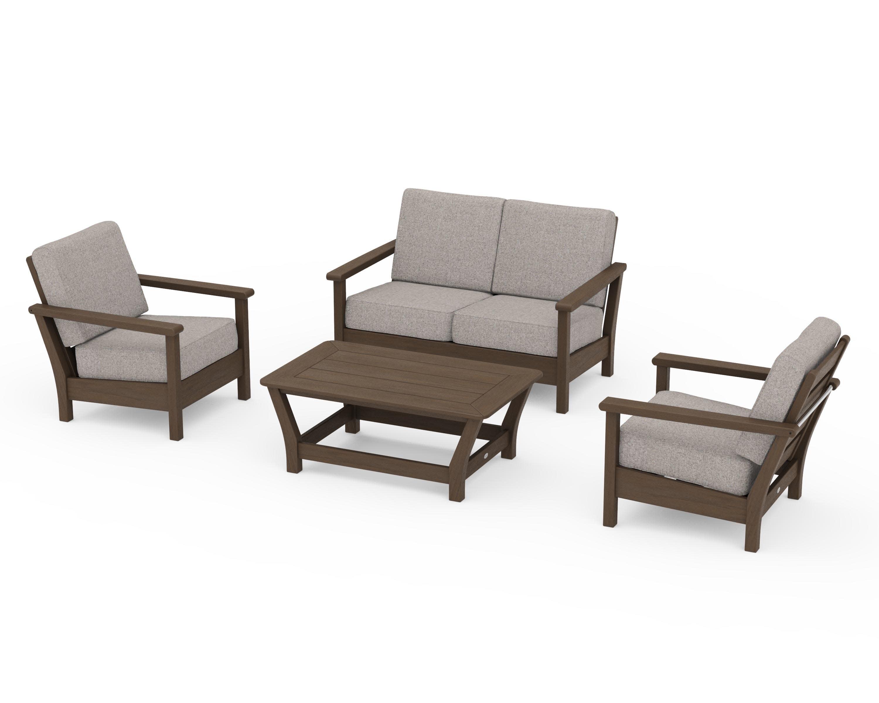 Harbour 4-Piece Deep Seating Set in Kona / Weathered Tweed