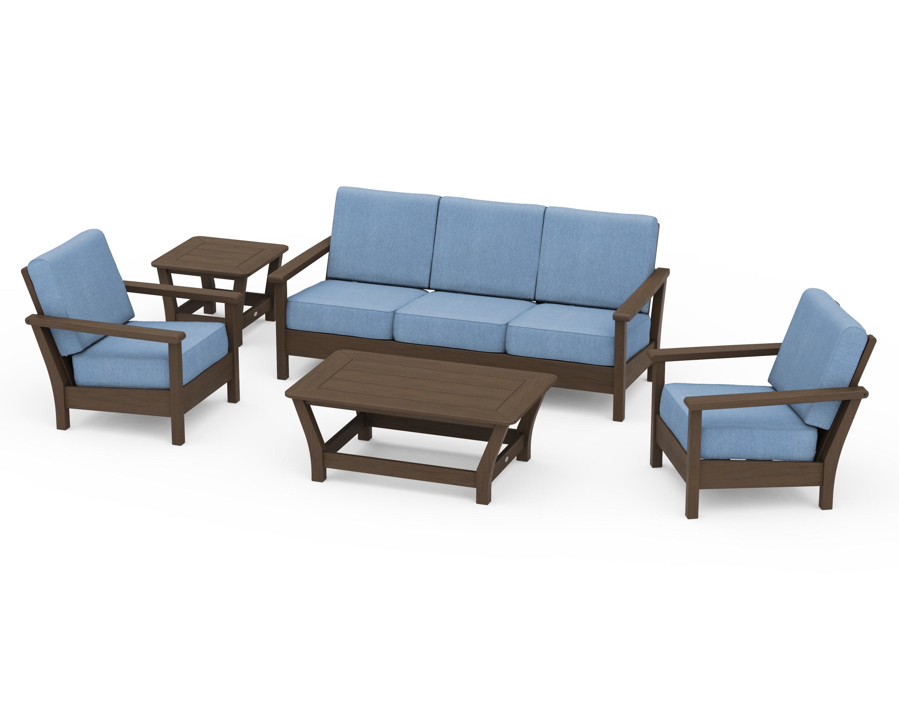 Harbour 5-Piece Deep Seating Set in Kona / Sky Blue