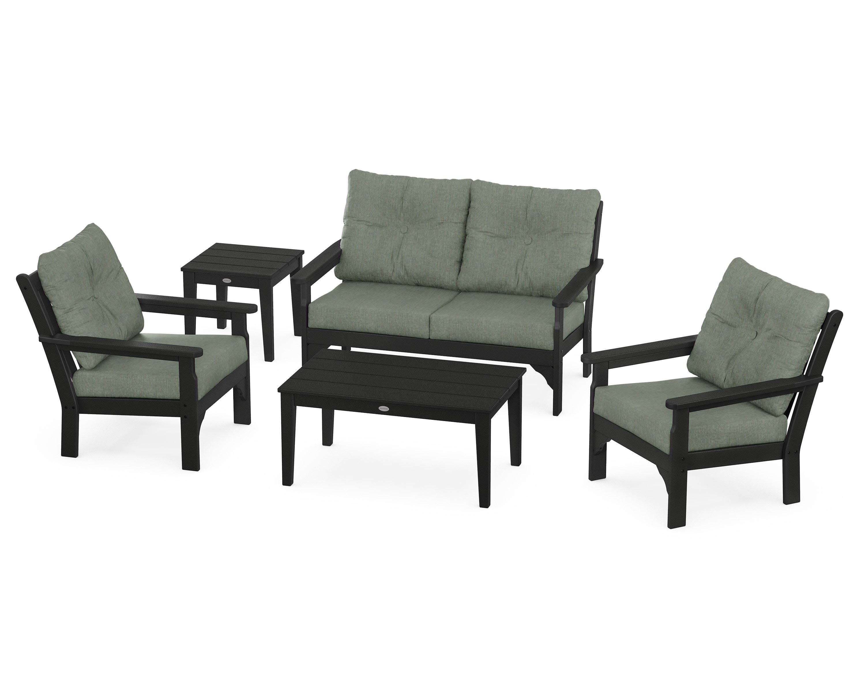 Vineyard 5-Piece Deep Seating Set in Black / Cast Sage