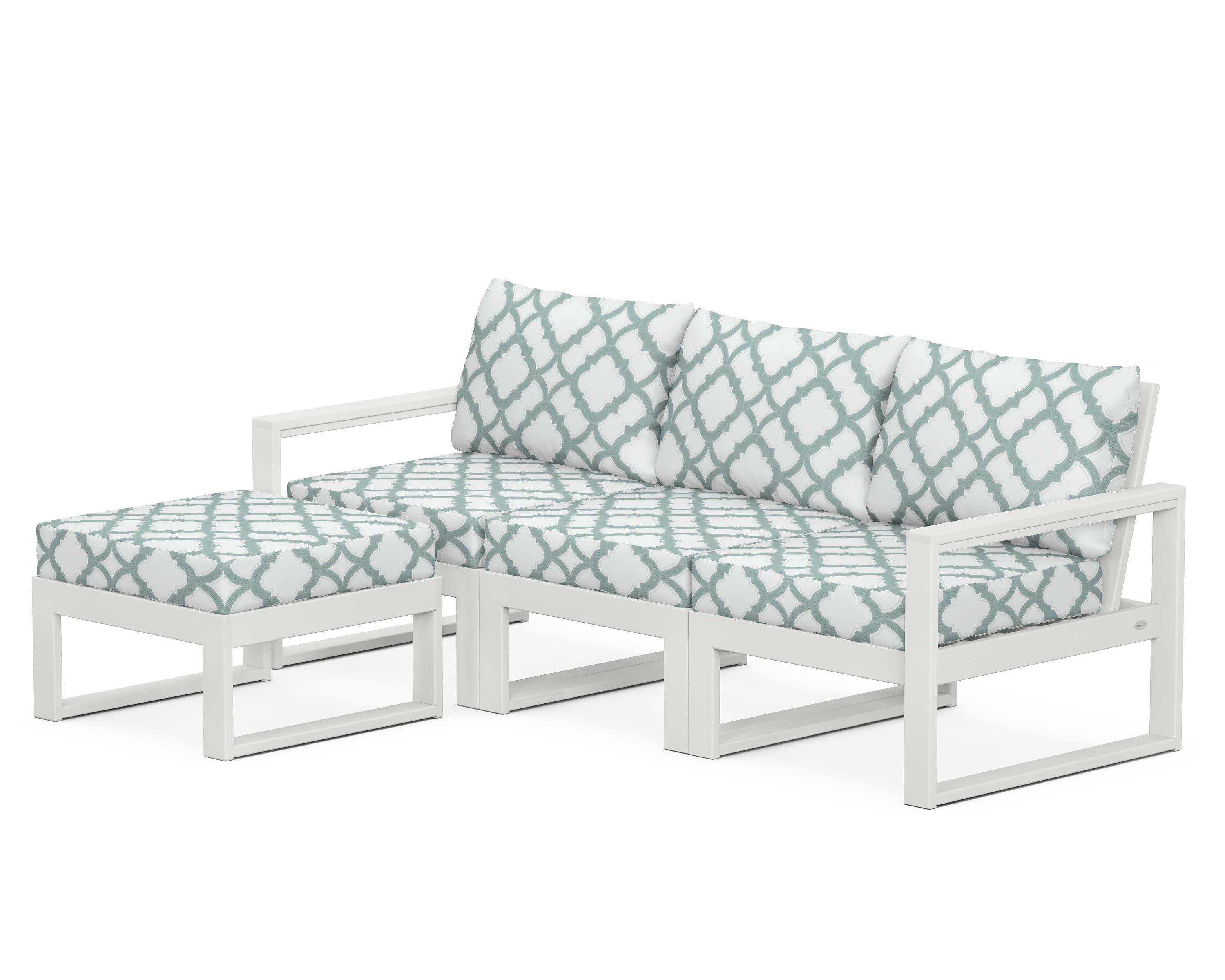 EDGE 4-Piece Modular Deep Seating Set with Ottoman in White / Trellis Glacier Spa