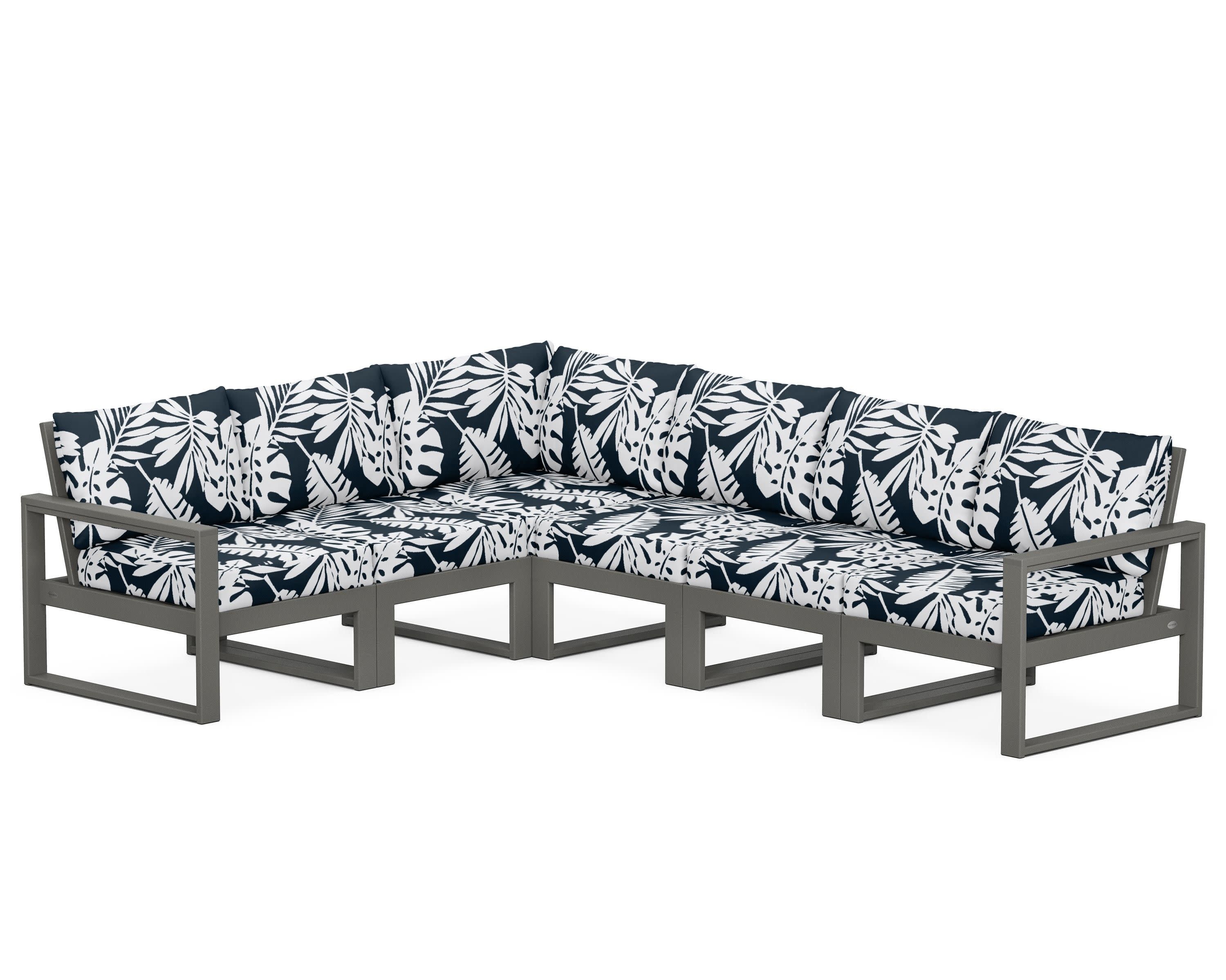 EDGE 6-Piece Modular Deep Seating Set in Slate Grey / Leaf Marine Indigo