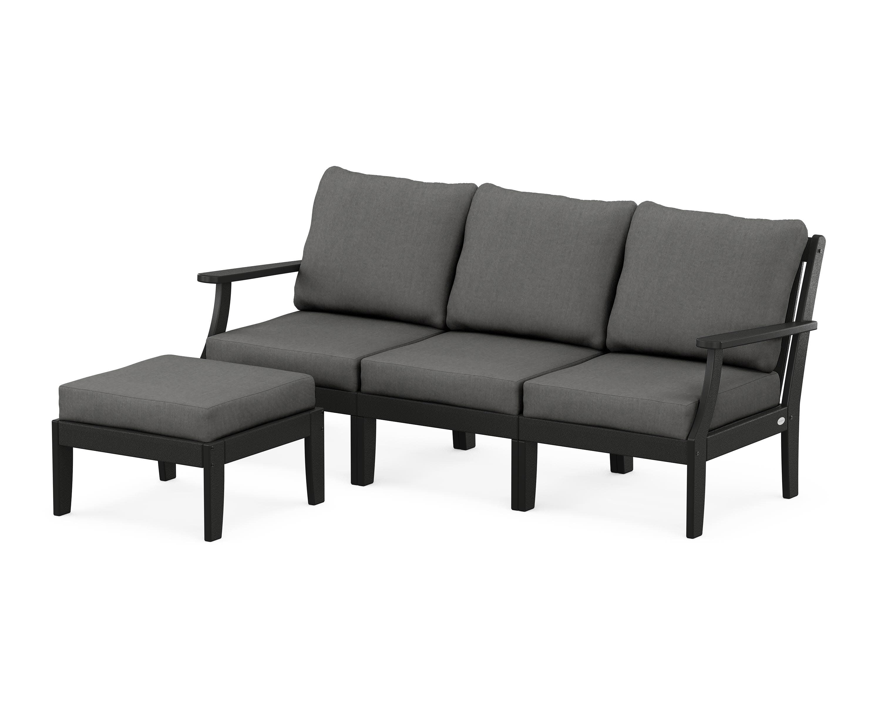 Braxton Modular 4-Piece Deep Seating Set with Ottoman in Black / Spectrum Carbon