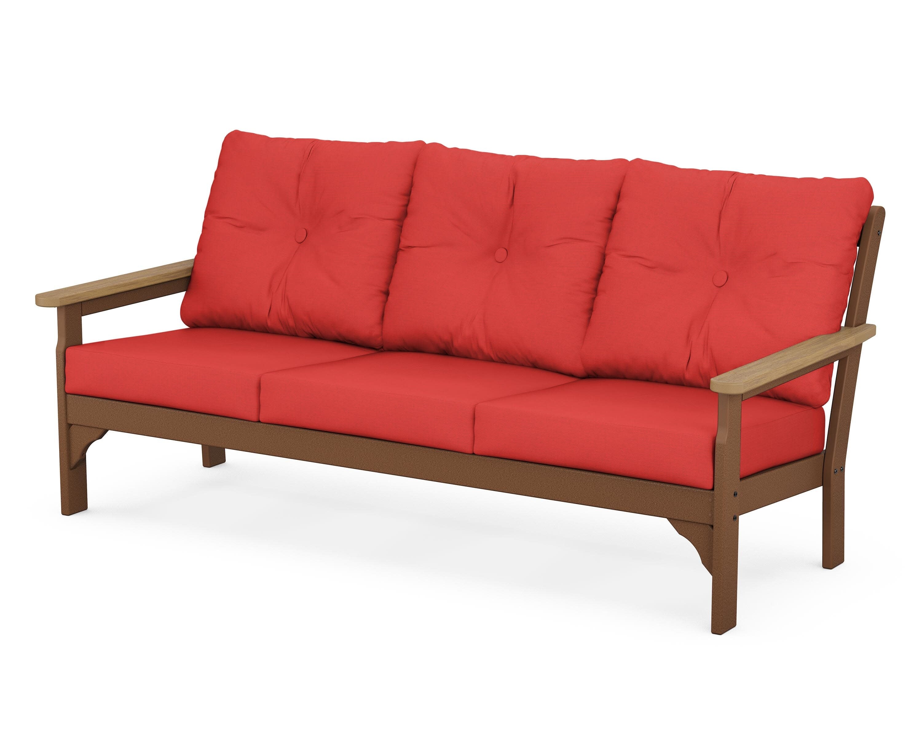 Vineyard Deep Seating Sofa in Teak / Natural / Crimson Linen