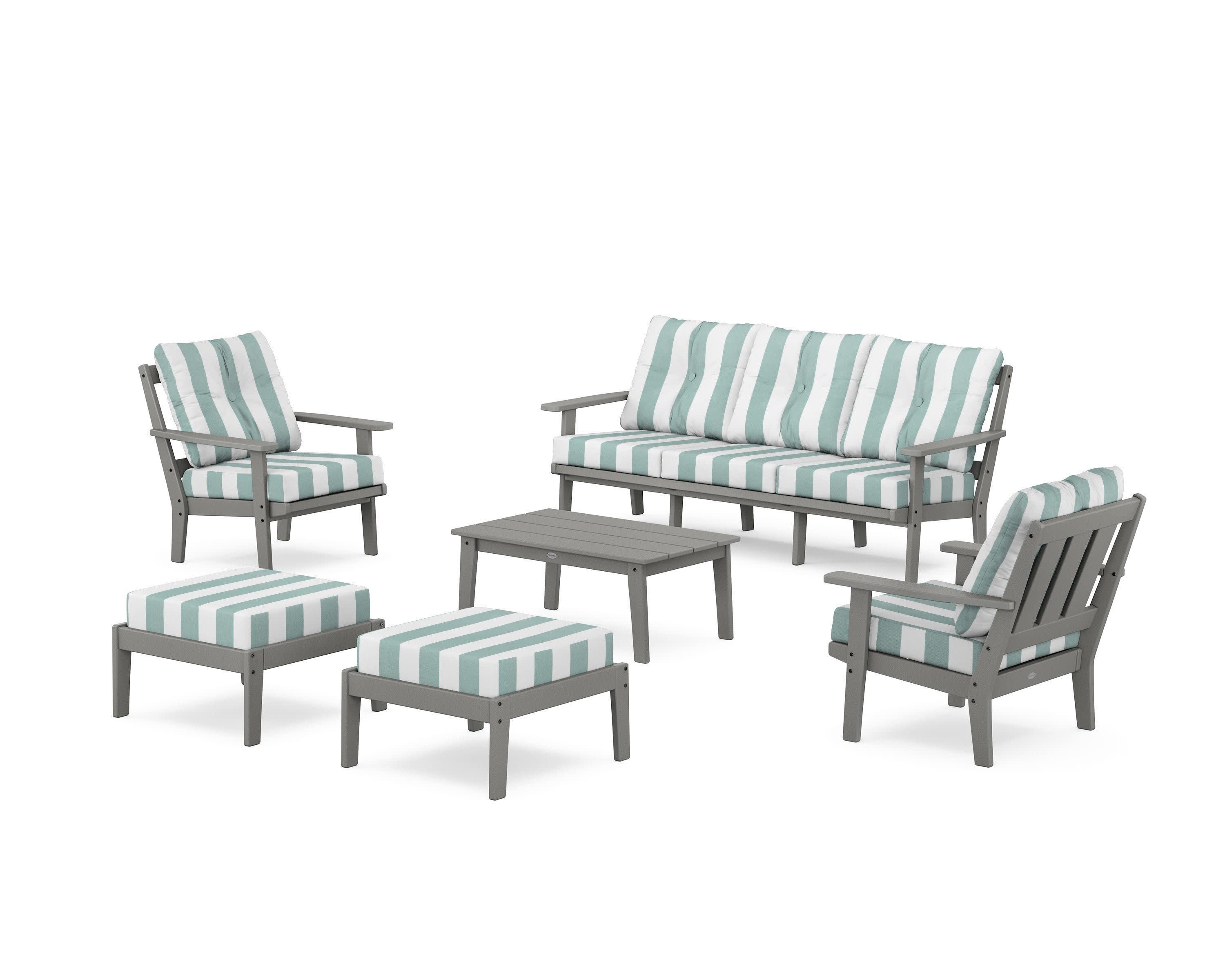 Oxford 6-Piece Lounge Sofa Set in Slate Grey / Cabana Stripe Glacier Spa