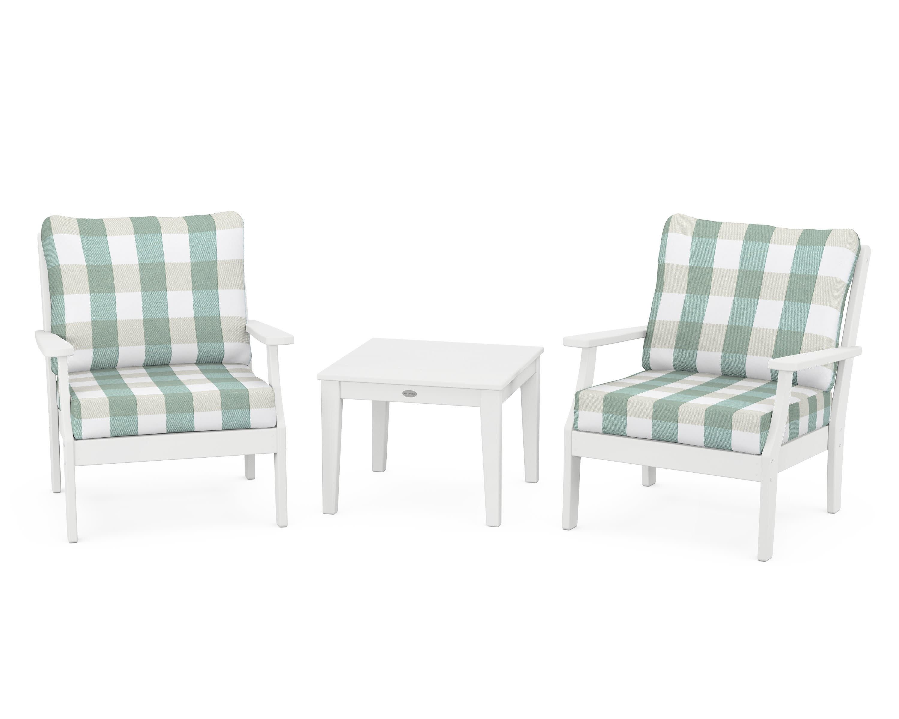 Braxton 3-Piece Deep Seating Set in White / Buffalo Plaid Glacier Spa
