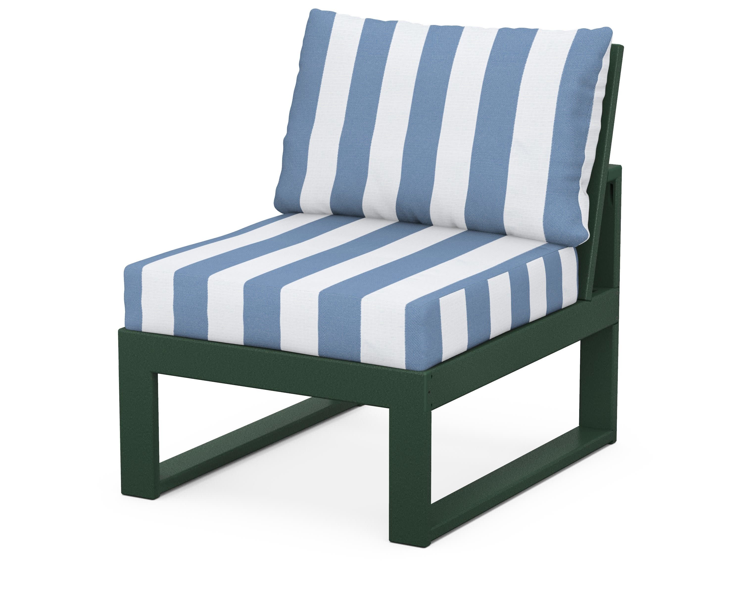Modular Armless Chair in Green / Cabana Stripe Sky Blue