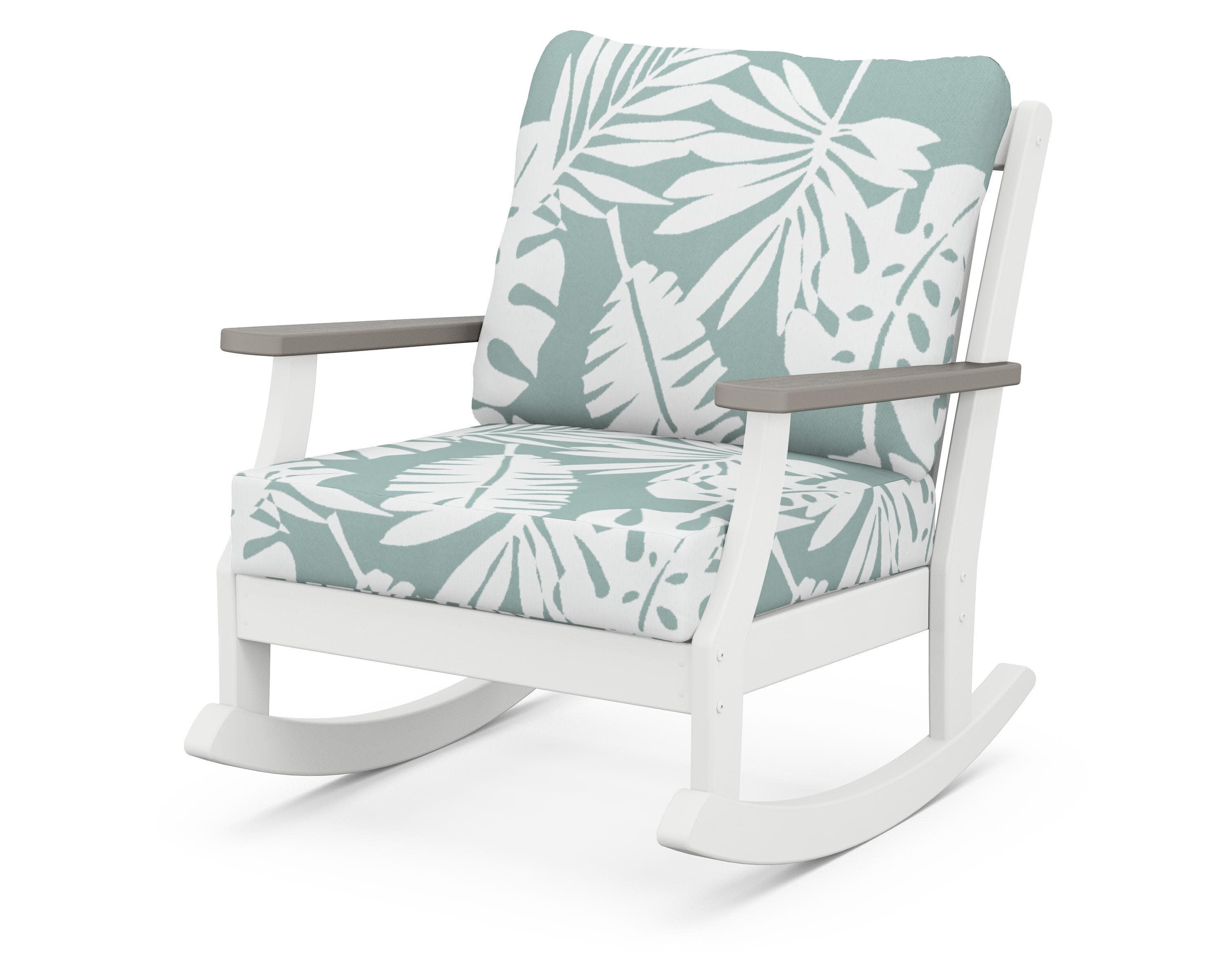 Braxton Deep Seating Rocking Chair in White / Driftwood / Leaf Glacier Spa