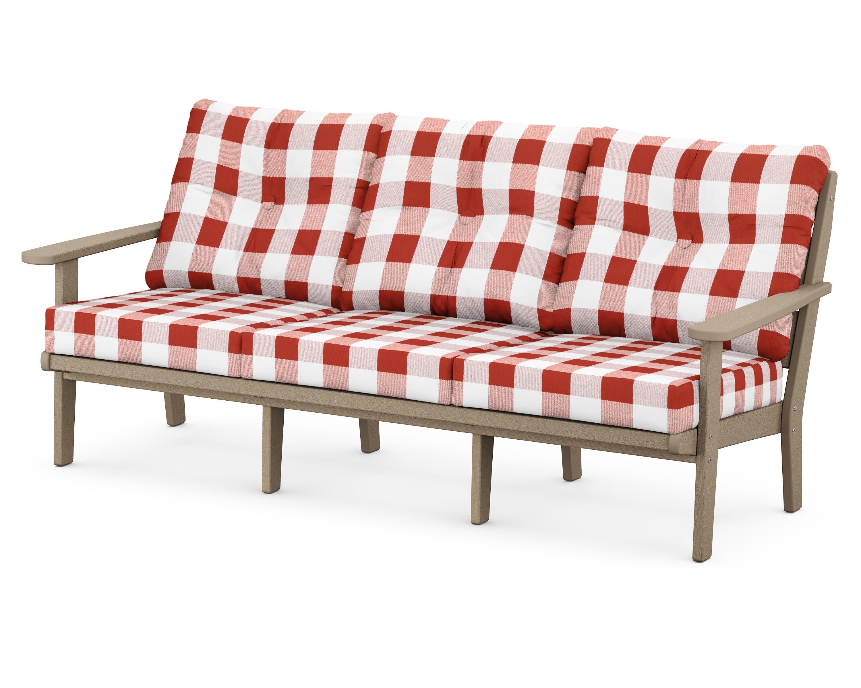 Lakeside Deep Seating Sofa in Vintage Sahara / Buffalo Plaid Crimson