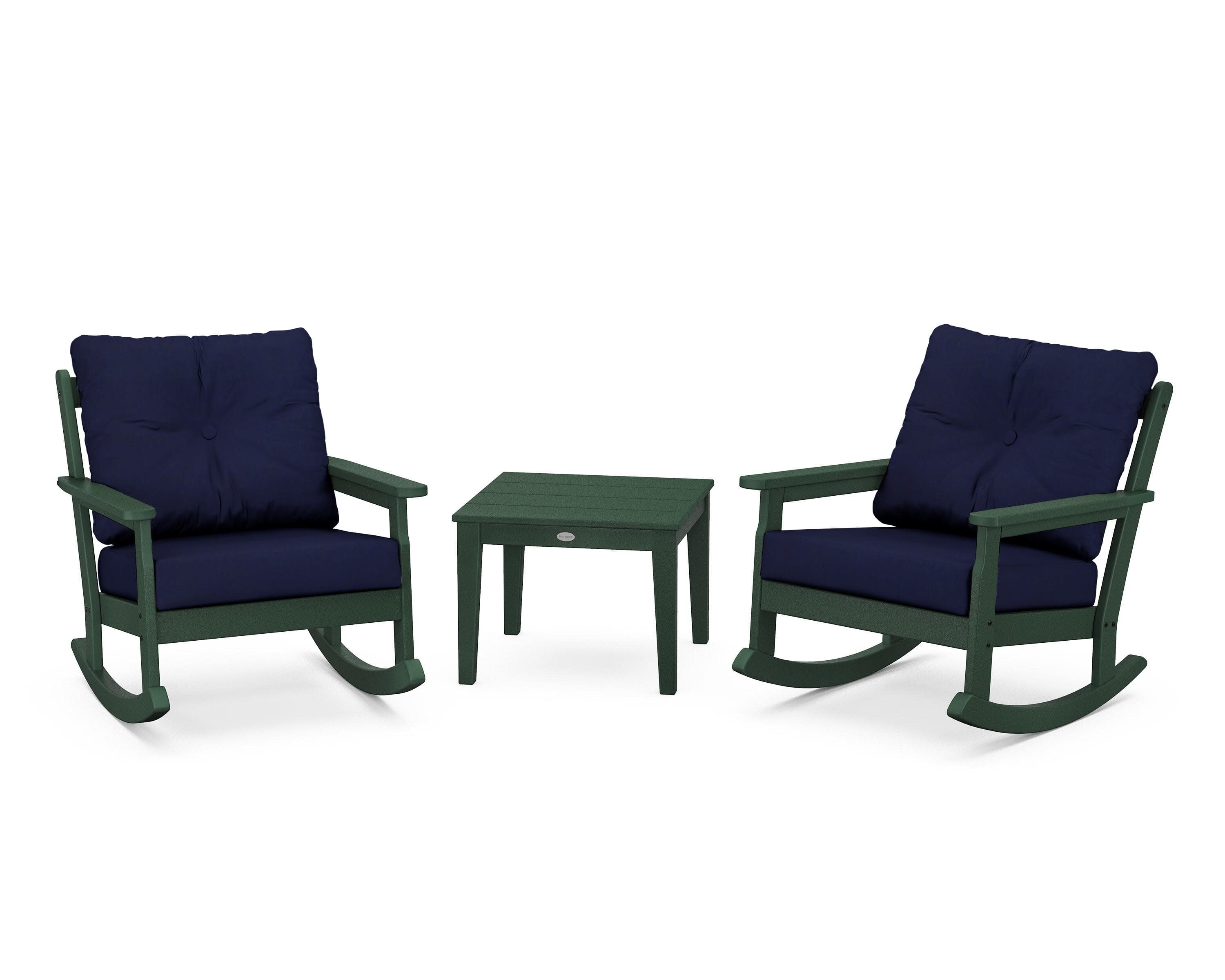 Vineyard 3-Piece Deep Seating Rocker Set in Green / Navy