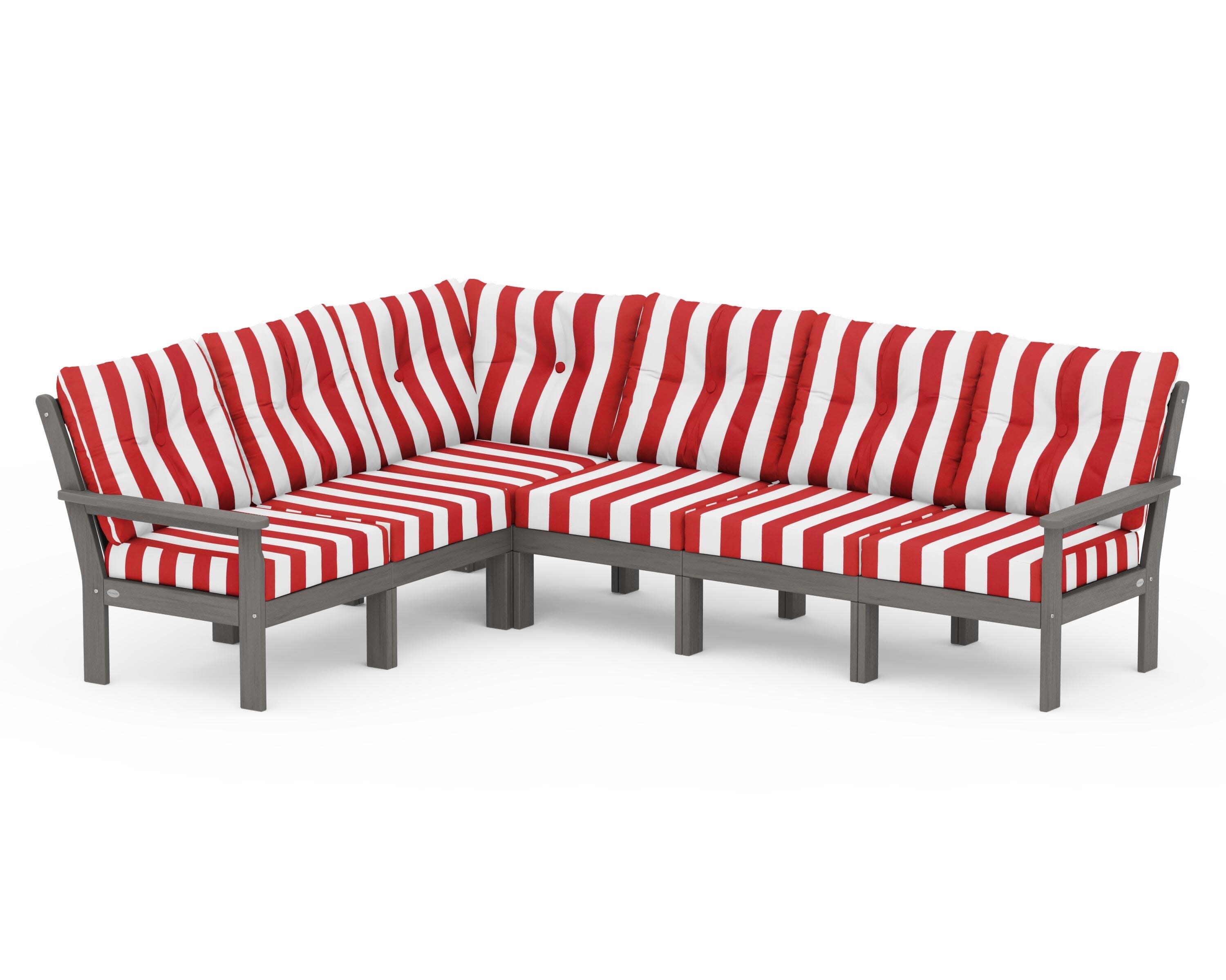 Vineyard 6-Piece Sectional in Driftwood / Cabana Stripe Crimson