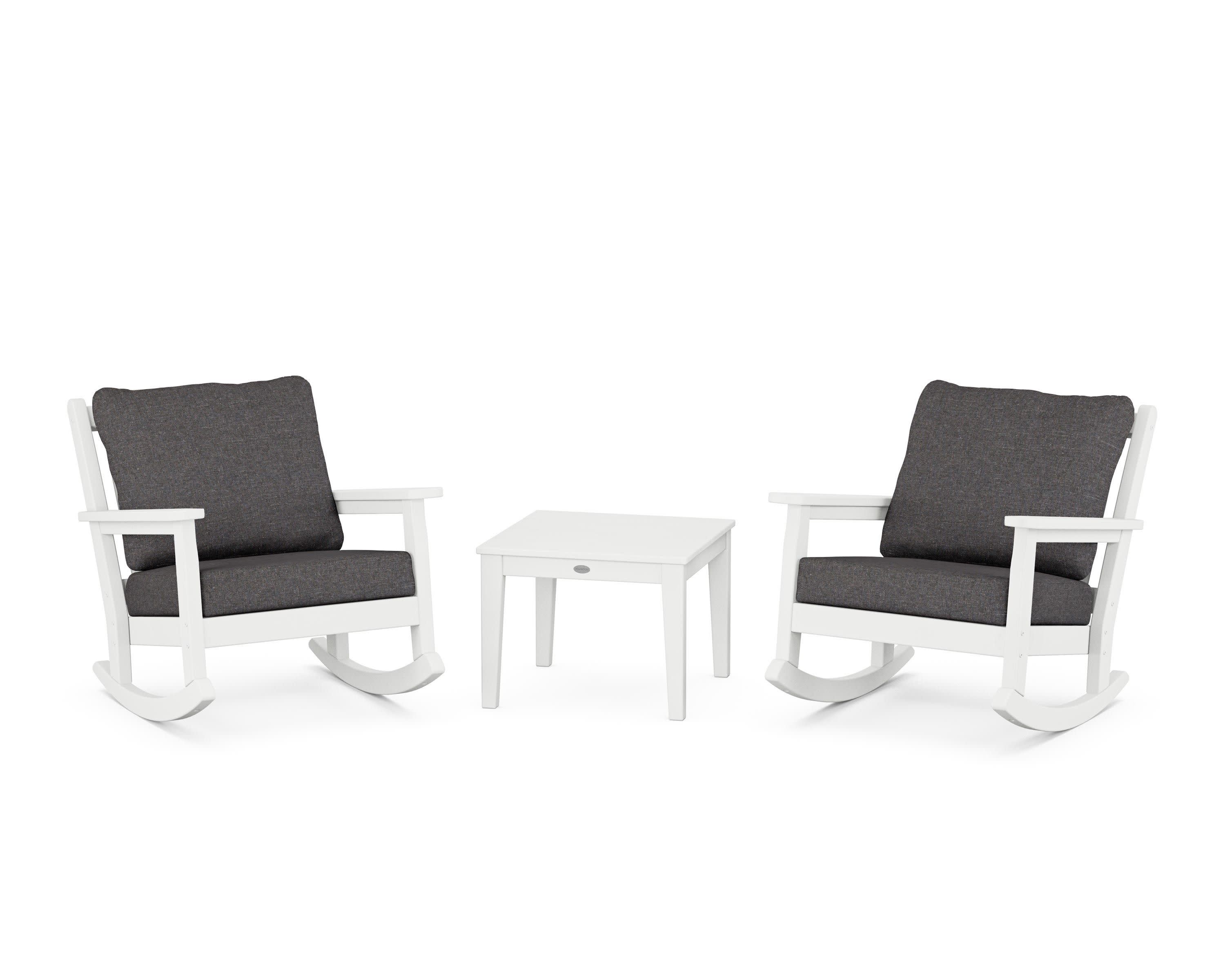 Chippendale 3-Piece Deep Seating Rocker Set in White / Ash Charcoal