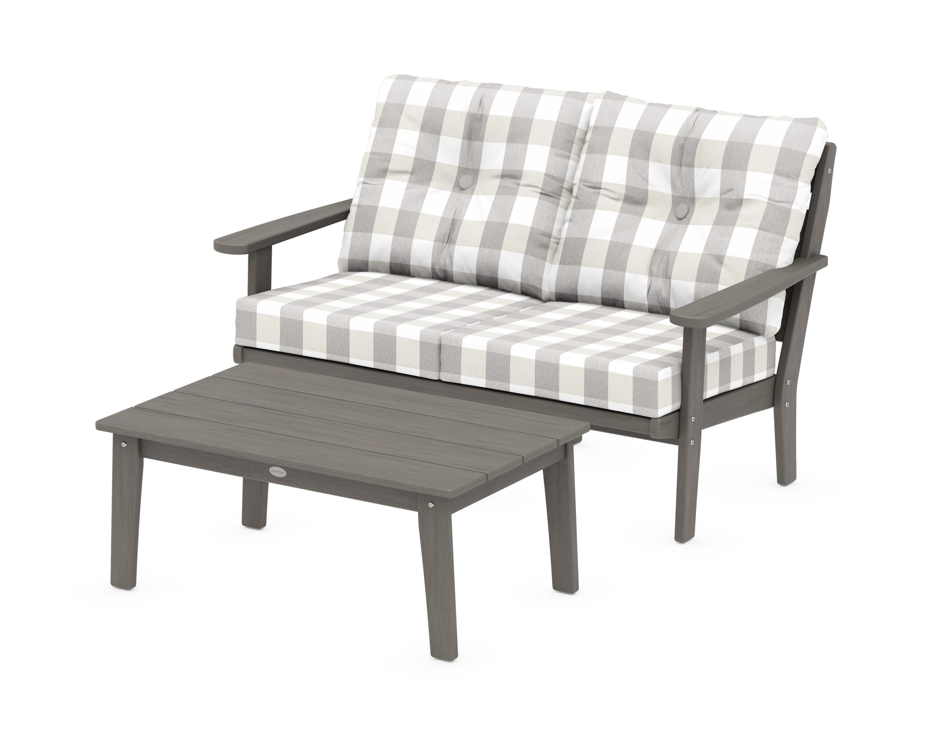 Lakeside 2-Piece Lounge Loveseat Set in Driftwood / Buffalo Plaid Grey Mist