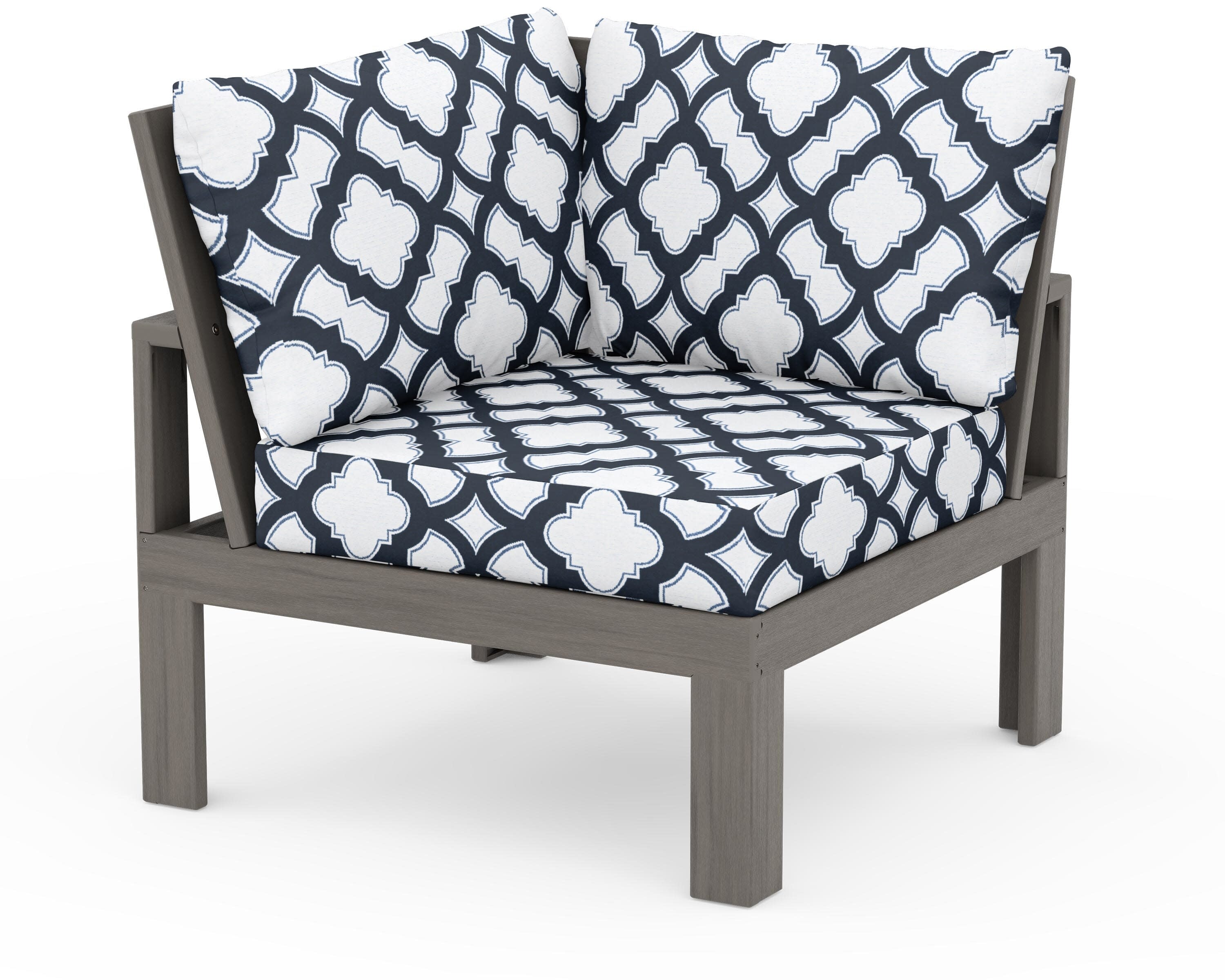 Modular Corner Chair in Driftwood / Trellis Marine Indigo