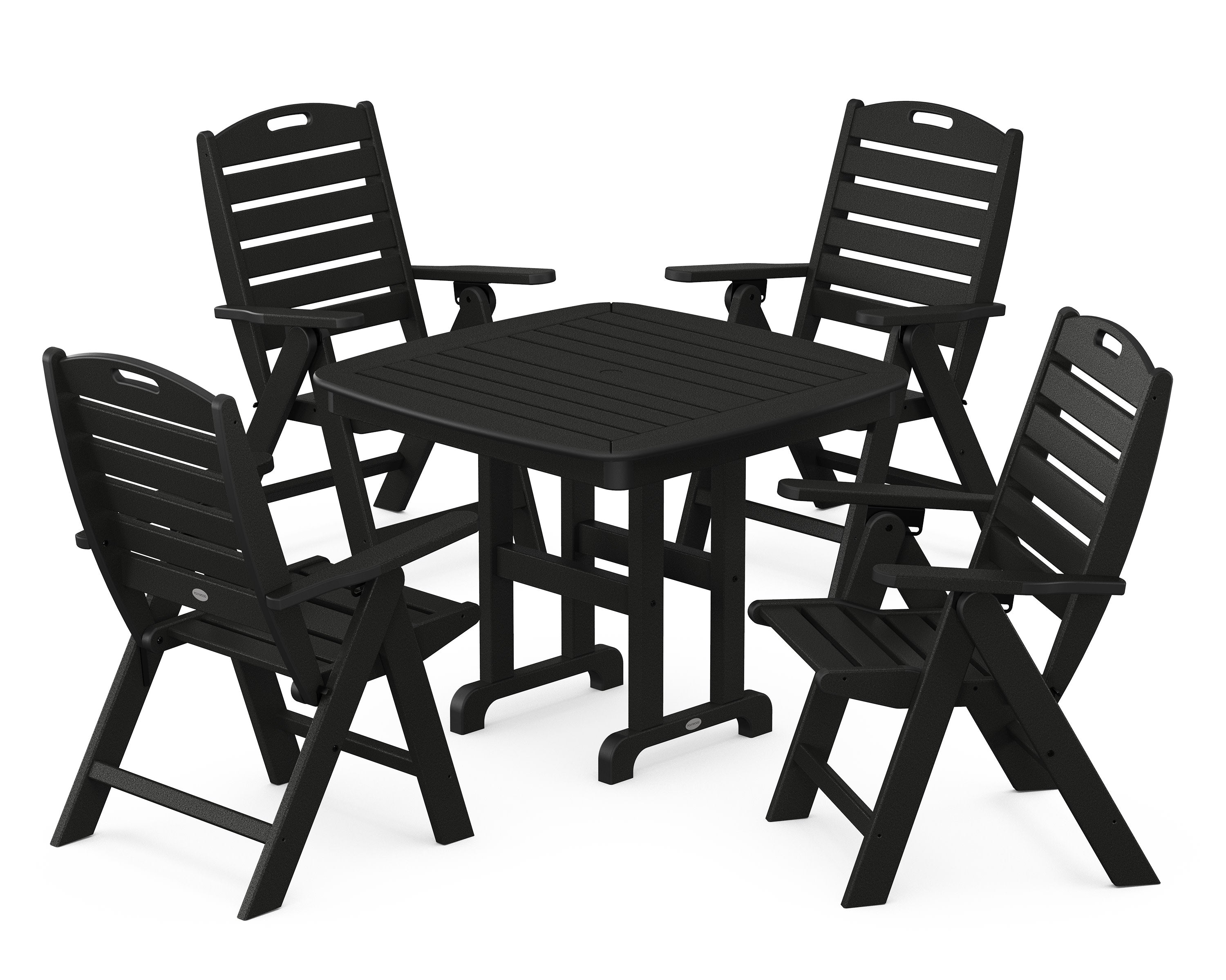 Nautical Folding Highback Chair 5-Piece Dining Set in Black