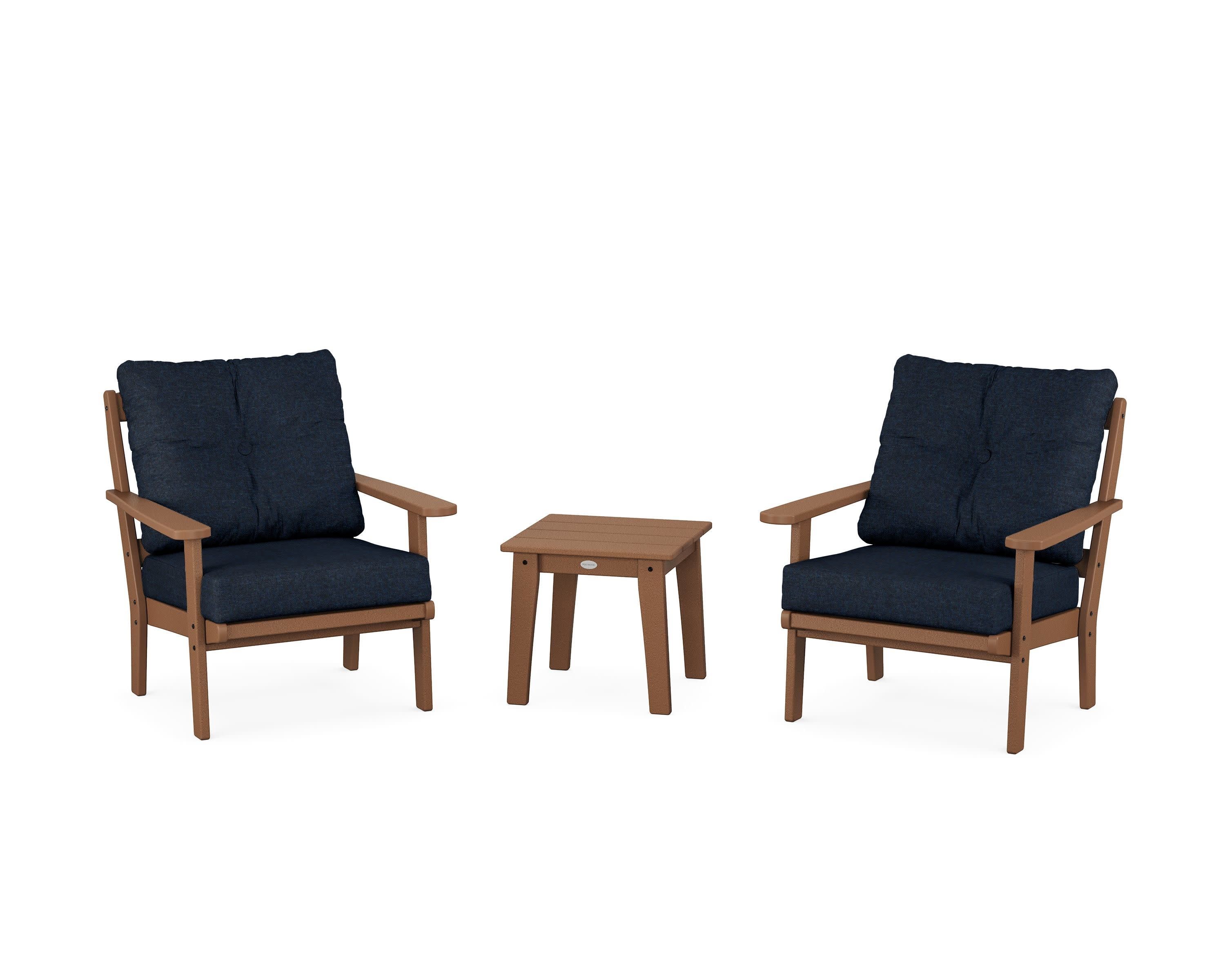 Mission 3-Piece Deep Seating Set in Teak / Marine Indigo