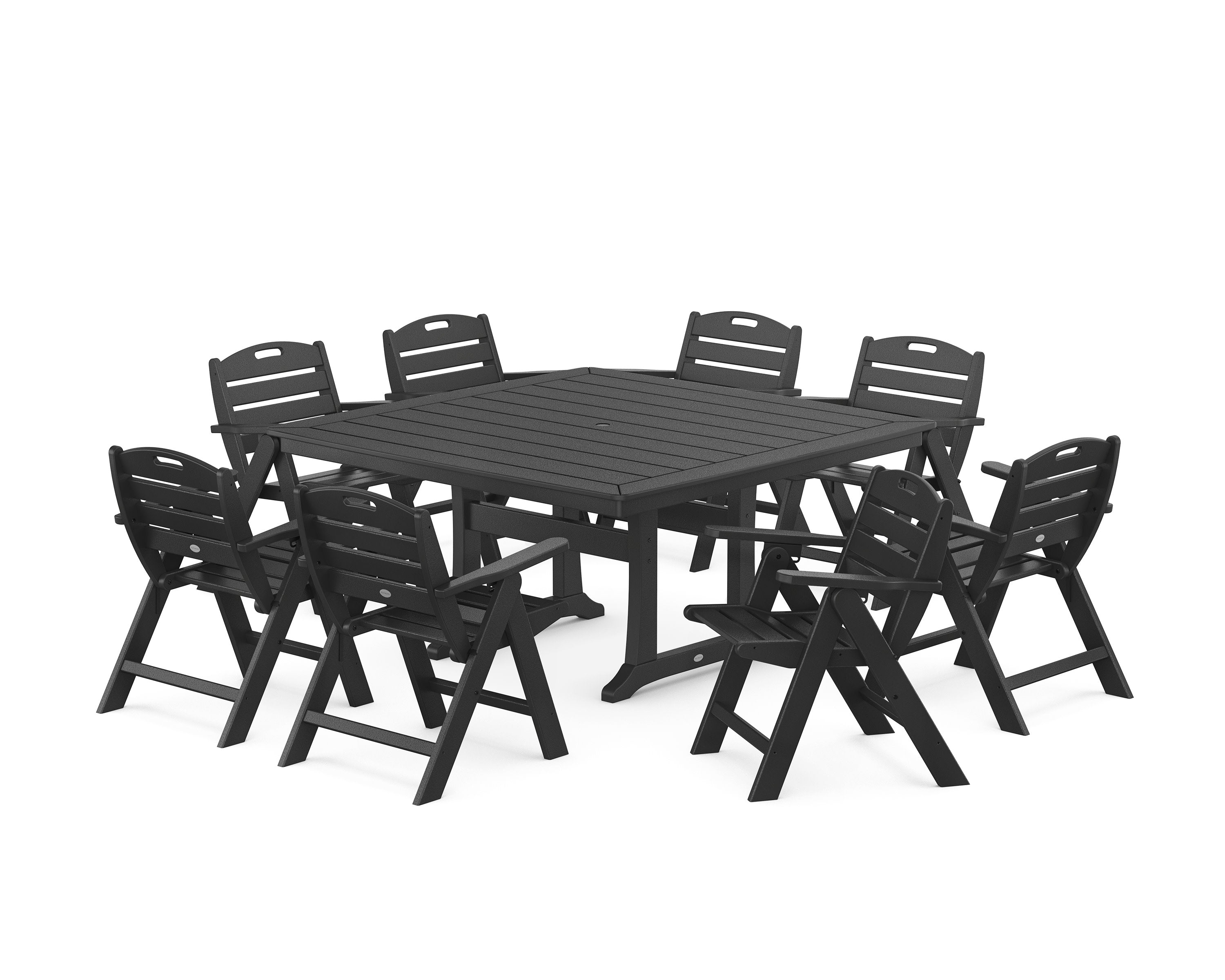 Nautical Lowback 9-Piece Square Dining Set with Trestle Legs in Black
