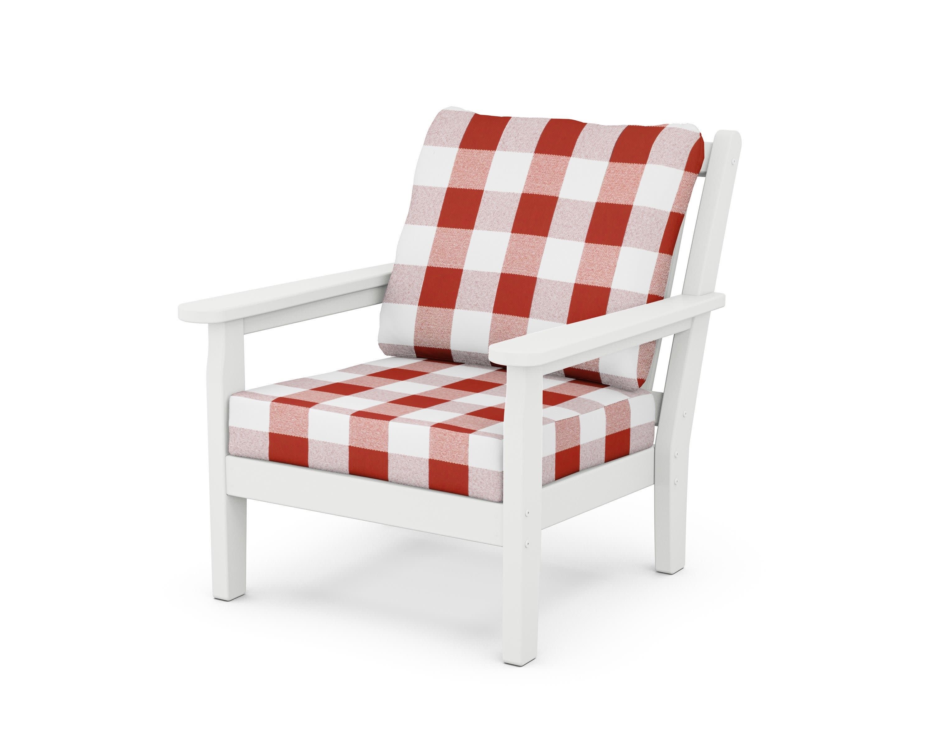 Chippendale Deep Seating Chair in White / Buffalo Plaid Crimson