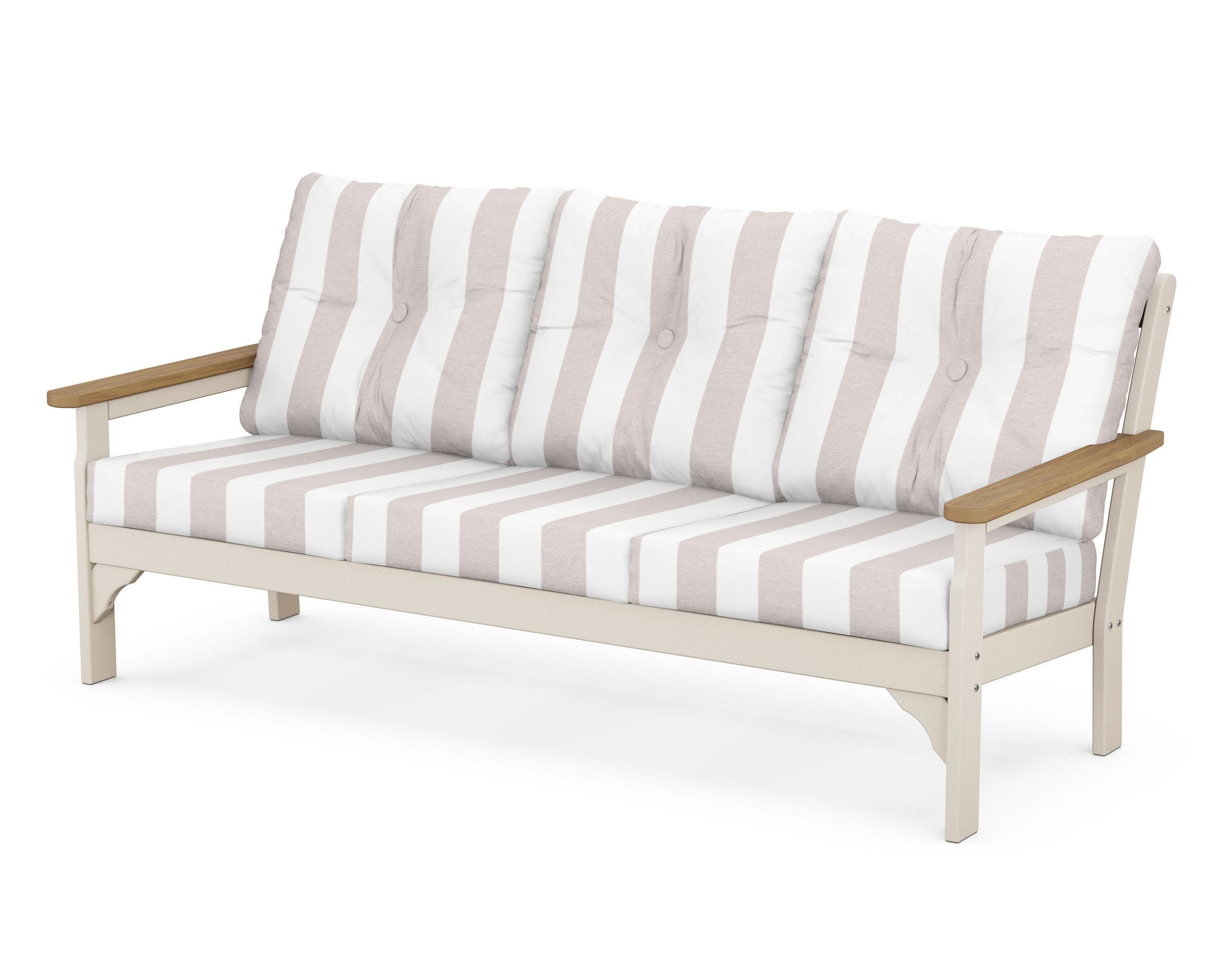 Vineyard Deep Seating Sofa in Sand / Natural / Cabana Stripe Dune Burlap
