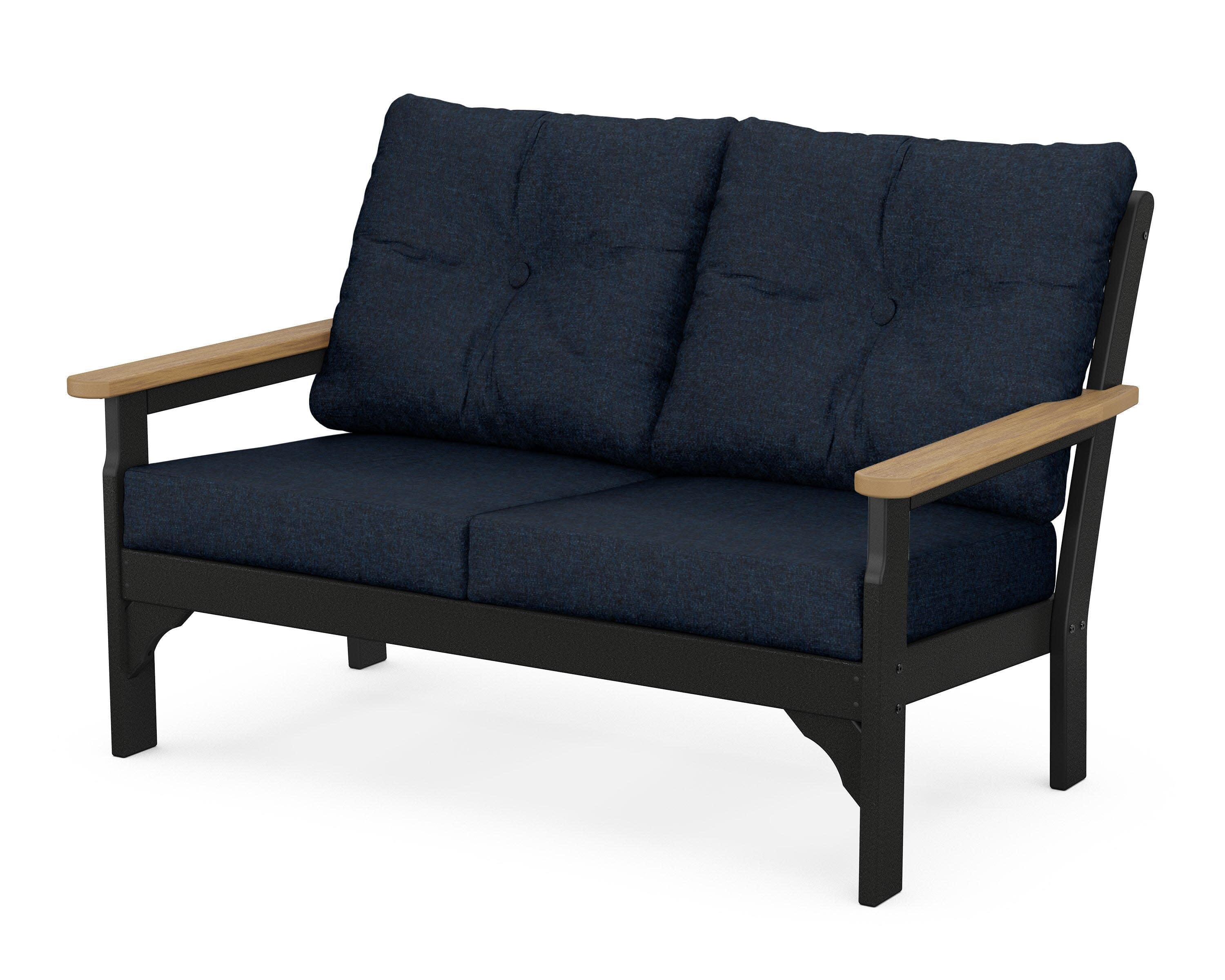 Vineyard Deep Seating Loveseat in Black / Natural / Marine Indigo