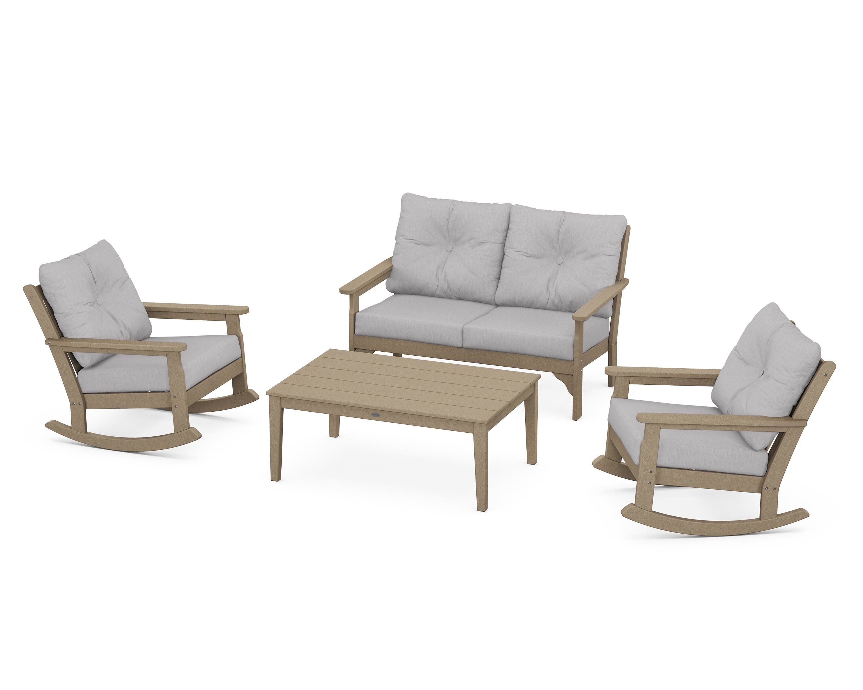 Vineyard 4-Piece Deep Seating Rocking Chair Set in Vintage Sahara / Granite
