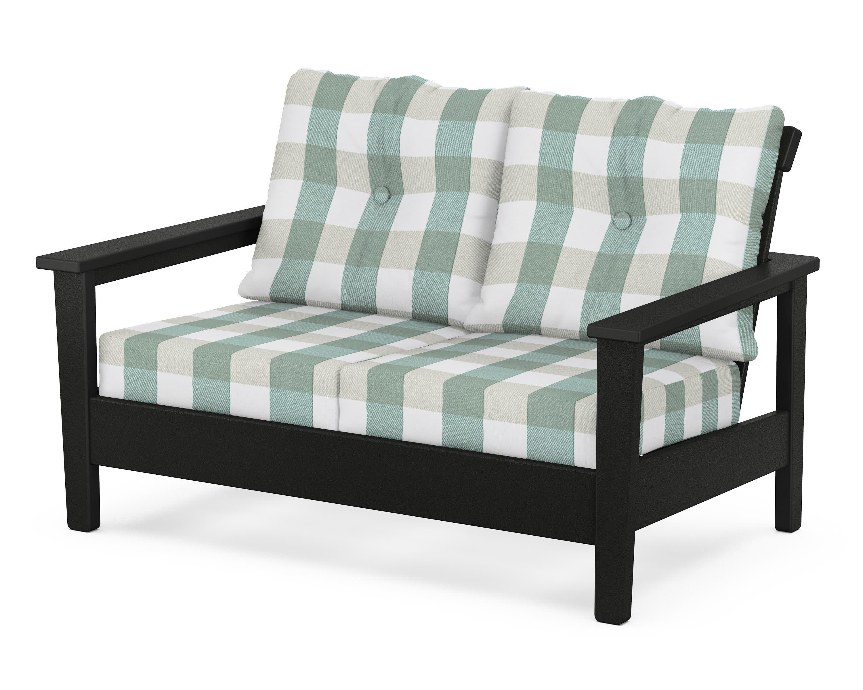 Prescott Deep Seating Loveseat in Black / Buffalo Plaid Glacier Spa
