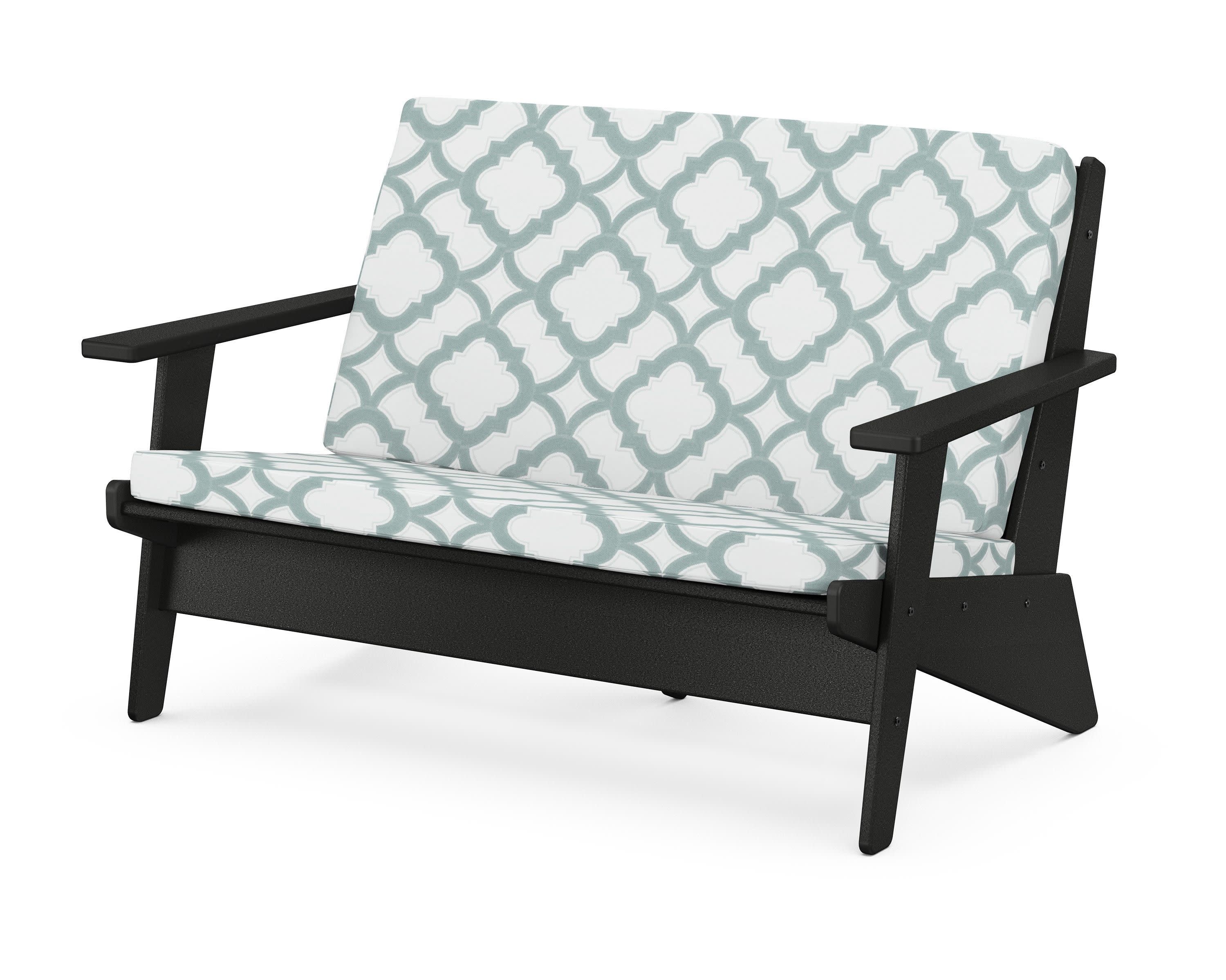 Riviera Modern Lounge Loveseat in Black / Trellis Glacier Spa