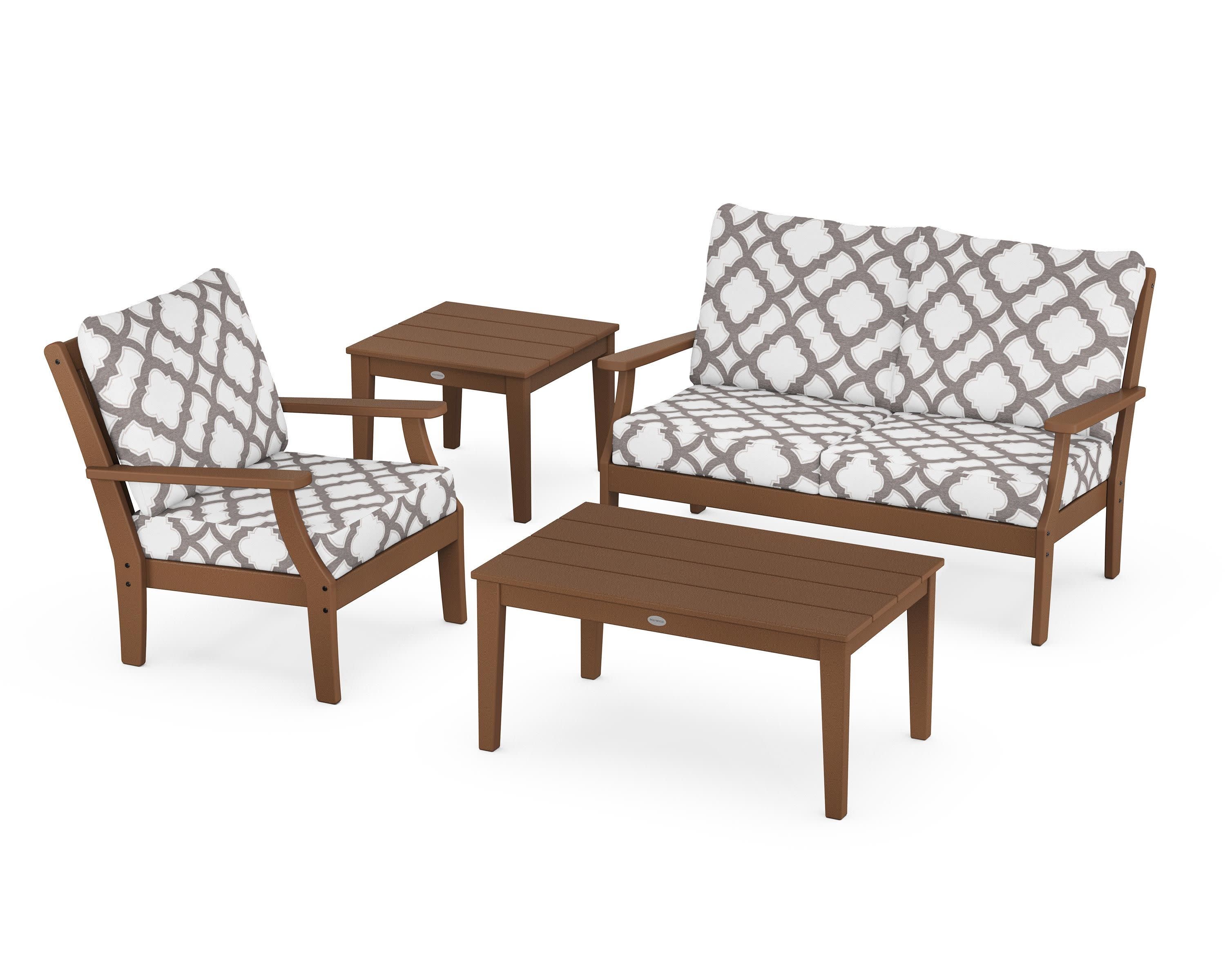 Braxton 4-Piece Deep Seating Set in Teak / Trellis Grey Mist