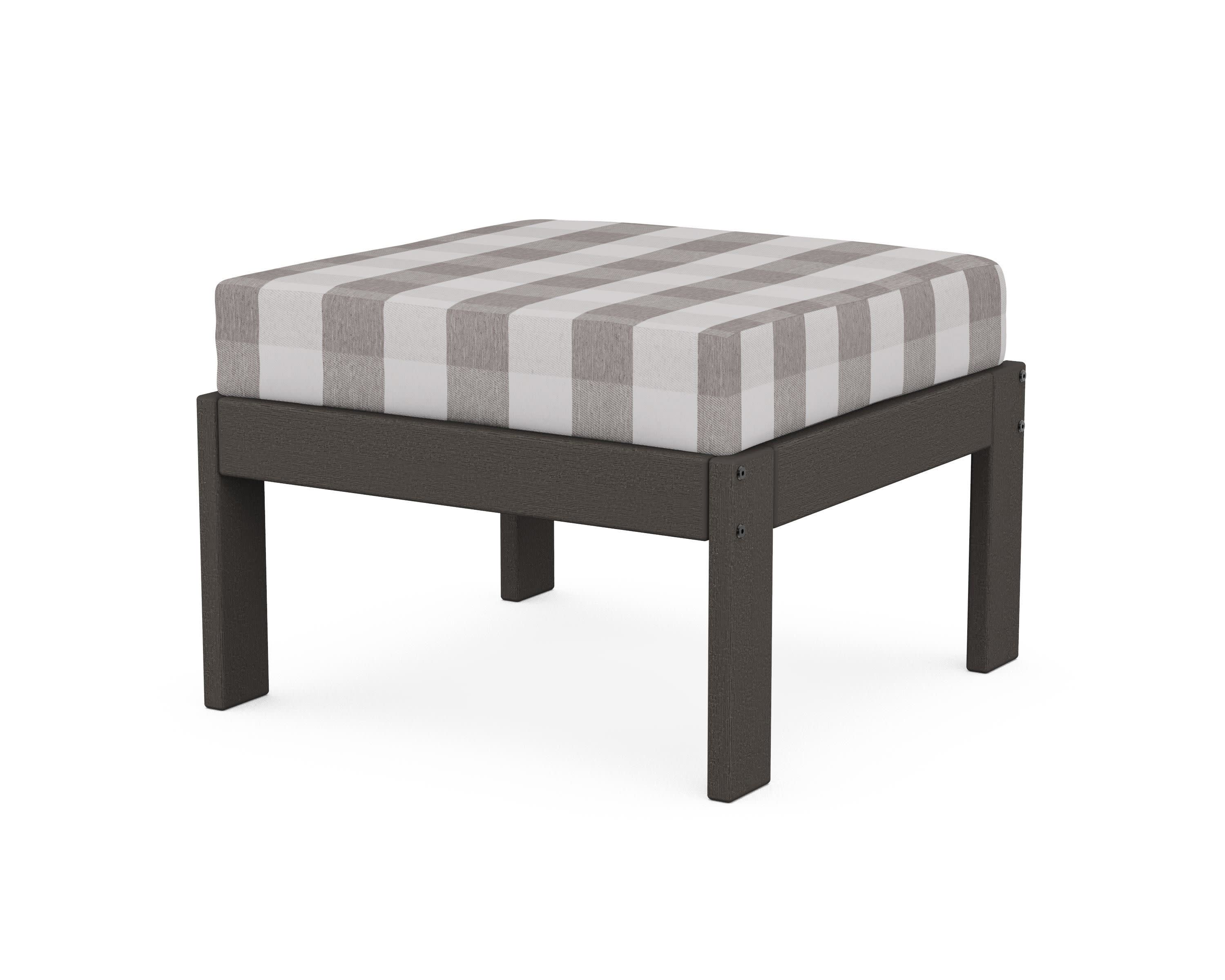 Vineyard Modular Ottoman in Vintage Coffee / Buffalo Plaid Grey Mist