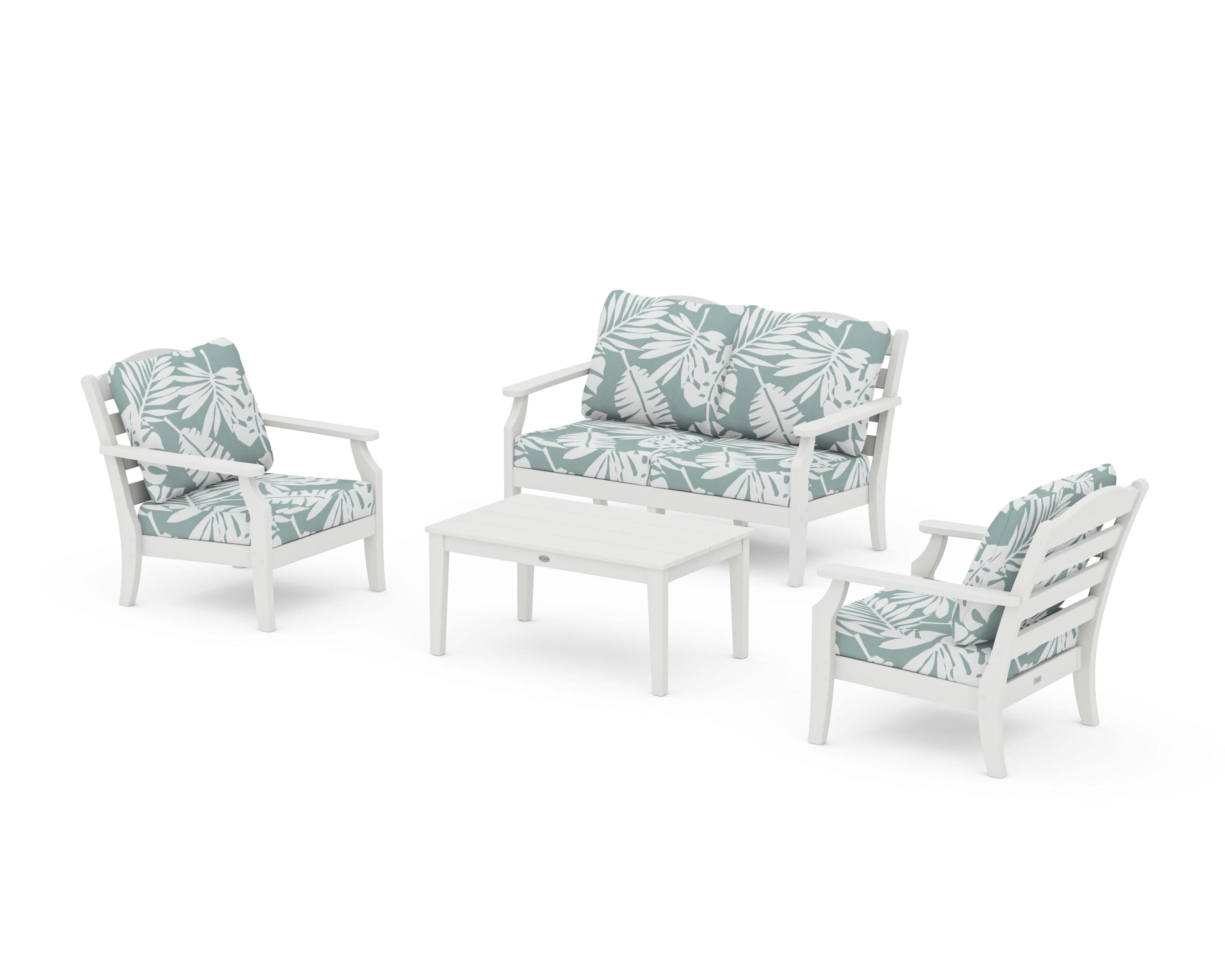 Savannah 4-Piece Deep Seating Set with Loveseat in Vintage White / Leaf Glacier Spa