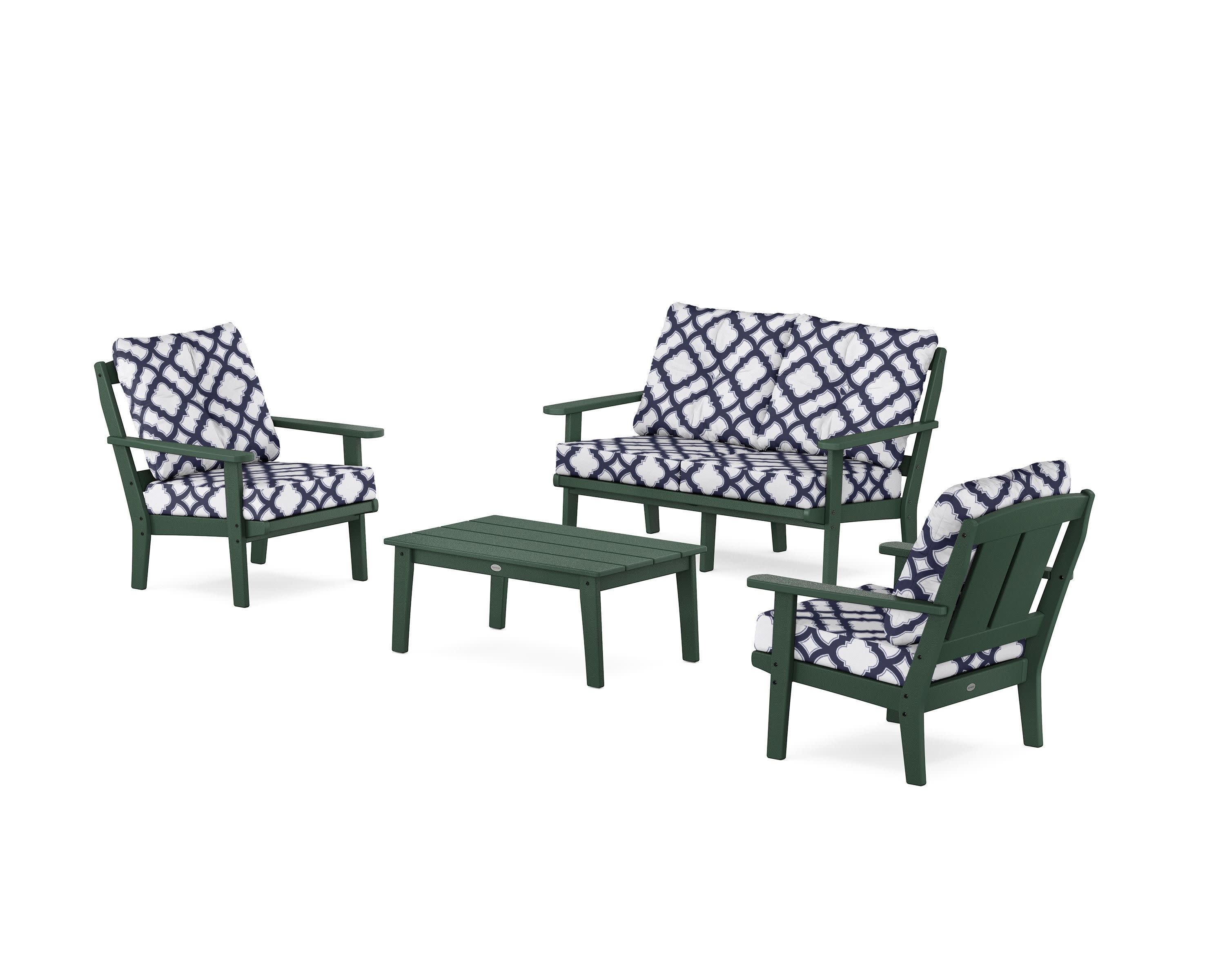 Mission 4-Piece Deep Seating Set with Loveseat in Green / Trellis Navy