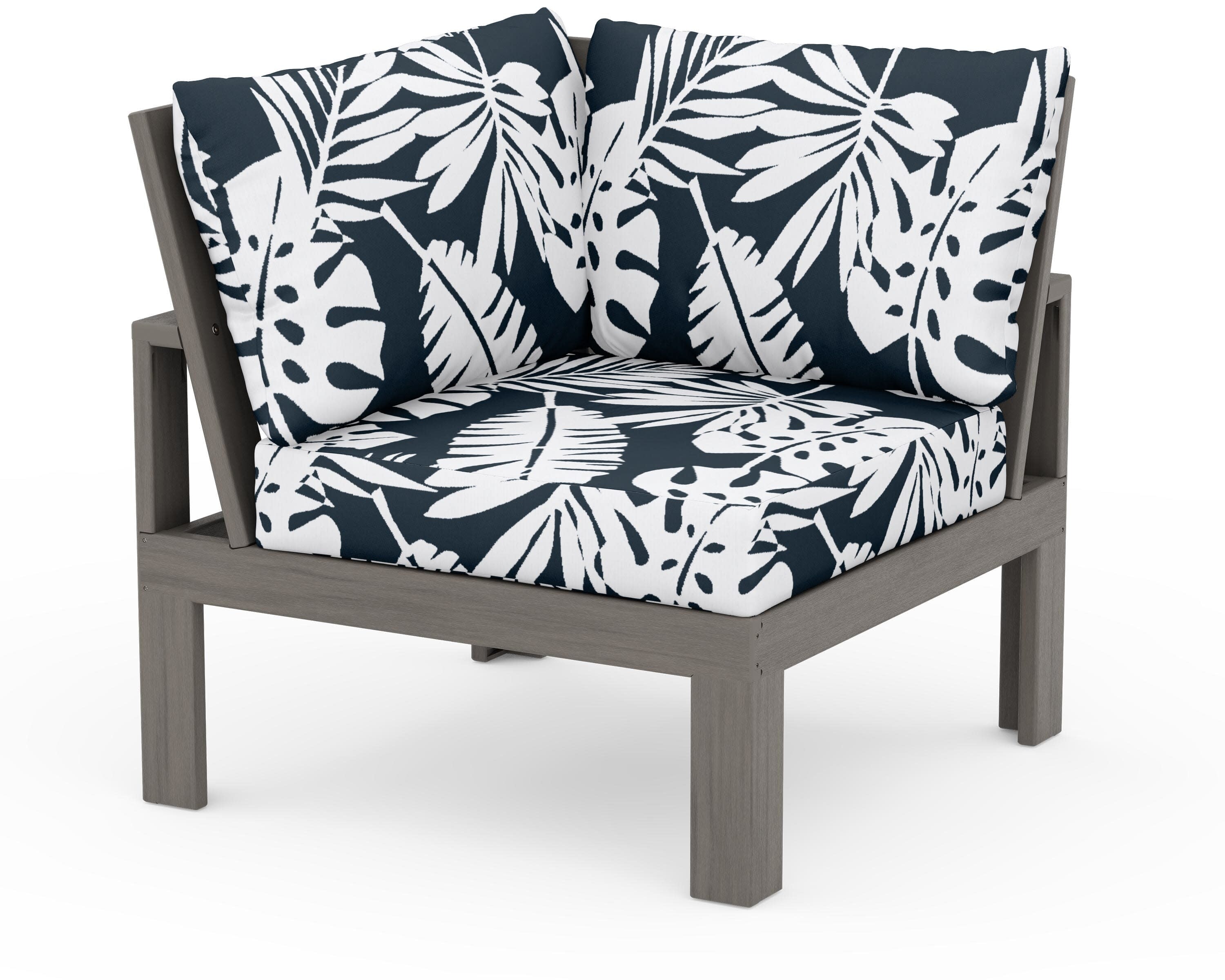 Modular Corner Chair in Driftwood / Leaf Marine Indigo