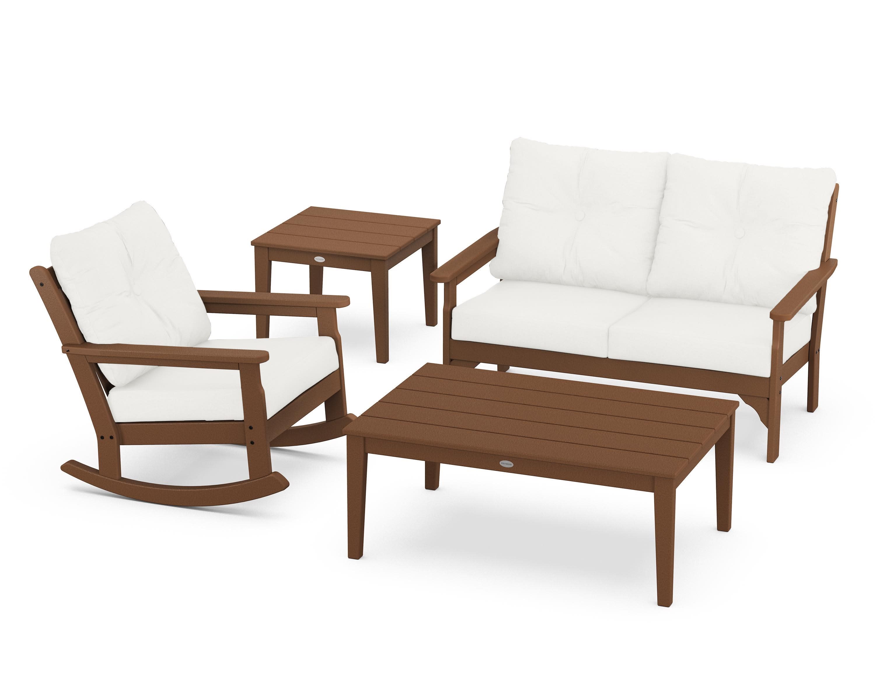 Vineyard 4-Piece Deep Seating Rocker Set in Teak / Natural Linen