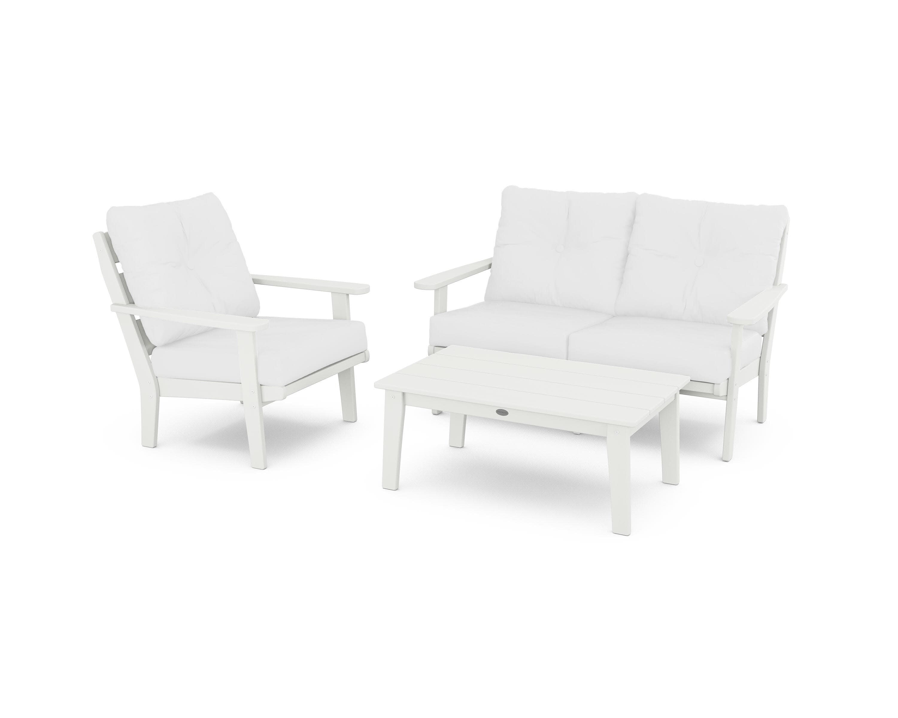 Lakeside 3-Piece Deep Seating Set in Vintage White / Natural