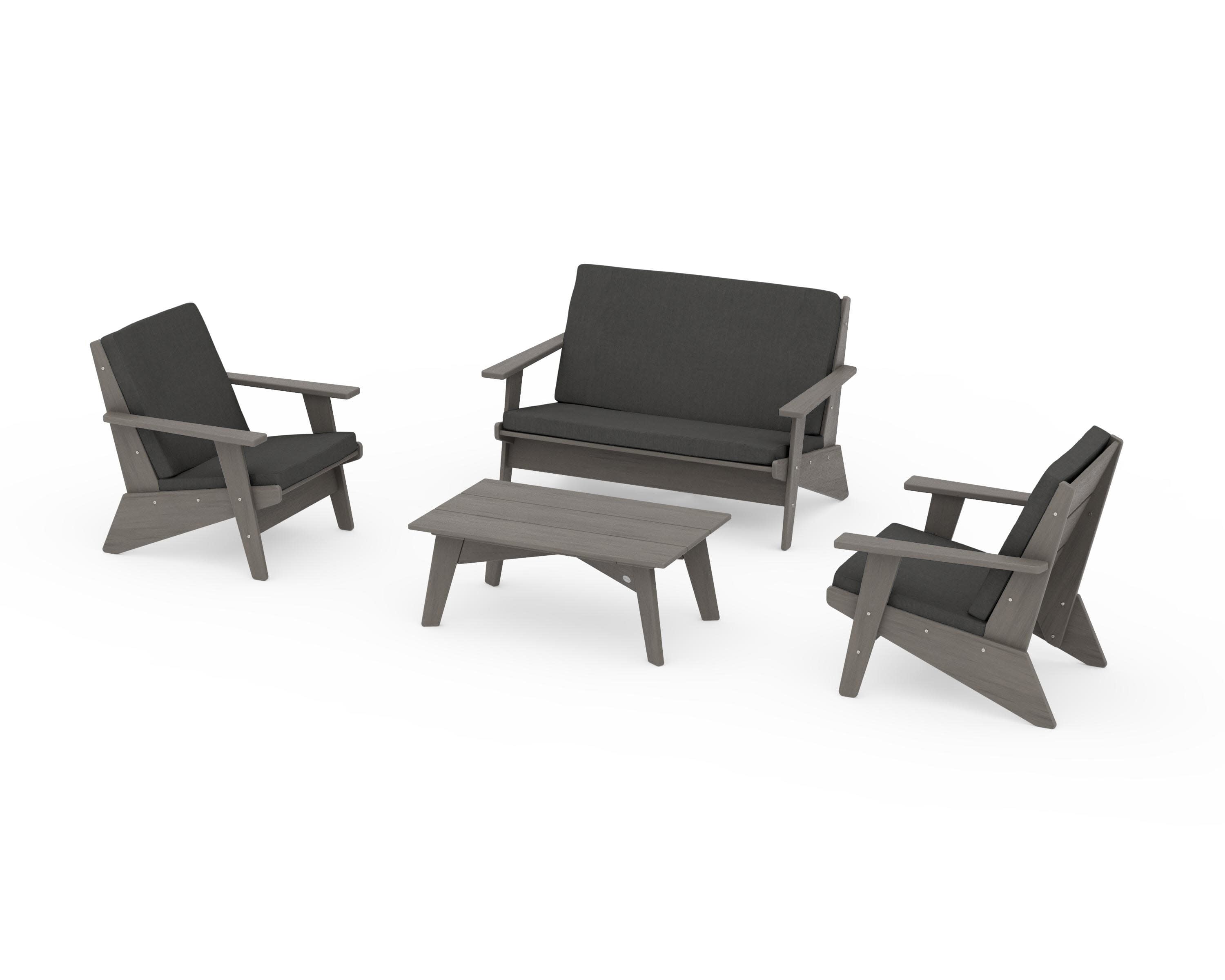 Riviera Modern Lounge 4-Piece Set in Driftwood / Spectrum Carbon