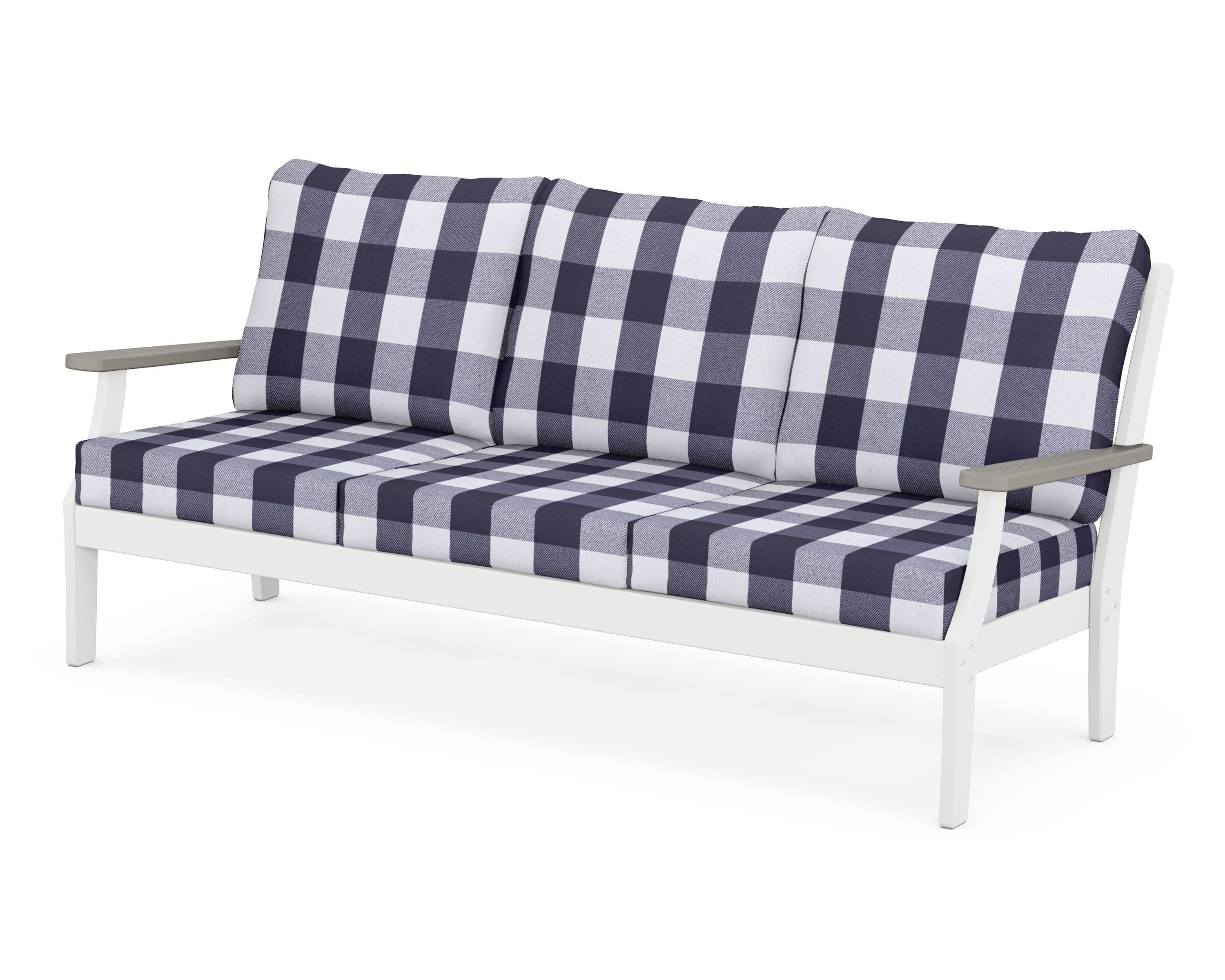 Braxton Deep Seating Sofa in White / Driftwood / Buffalo Plaid Navy
